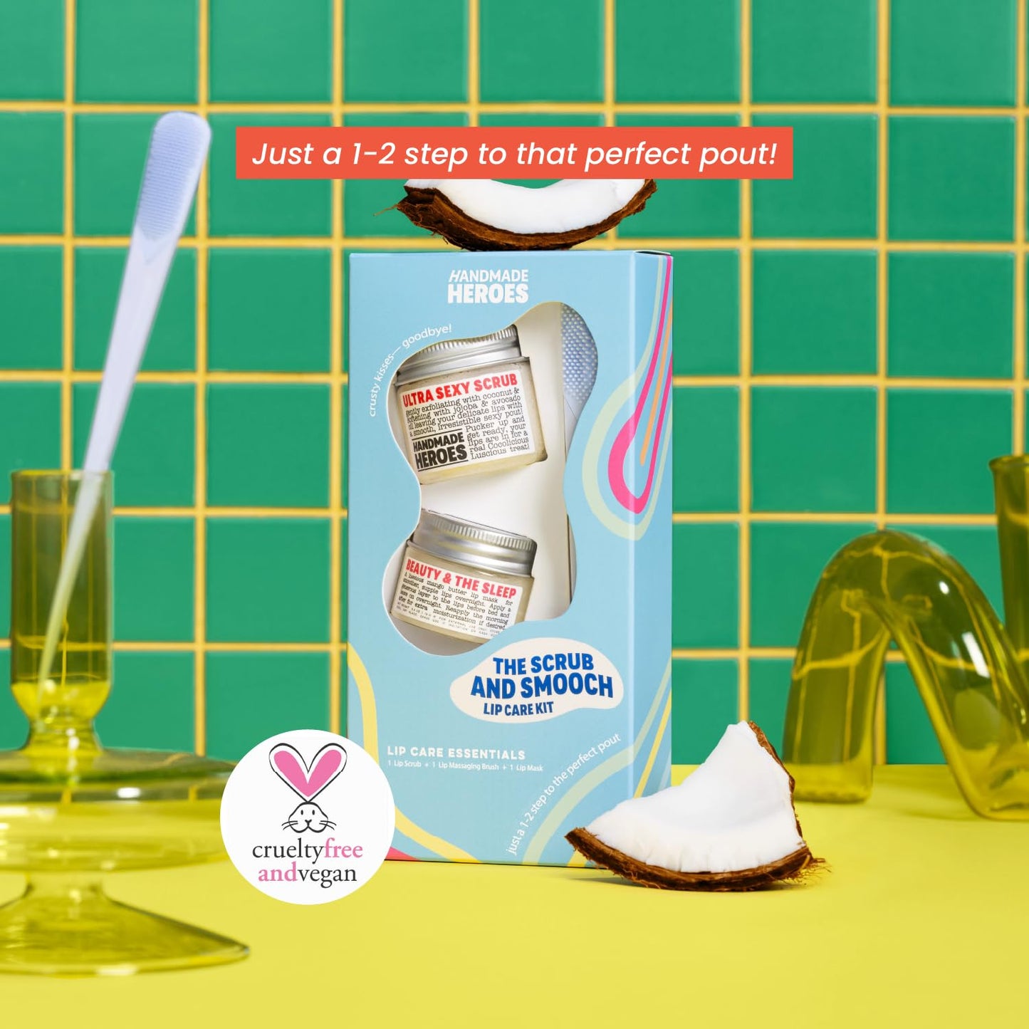 100% Natural Lip Scrub and Lip Mask, Vegan Conditioning Coconut Lip Exfoliator - Gentle Exfoliant, Sugar Lip Polish and Lip Exfoliator Scrubber for Chapped and Dry Lips (Original 3pc Set)