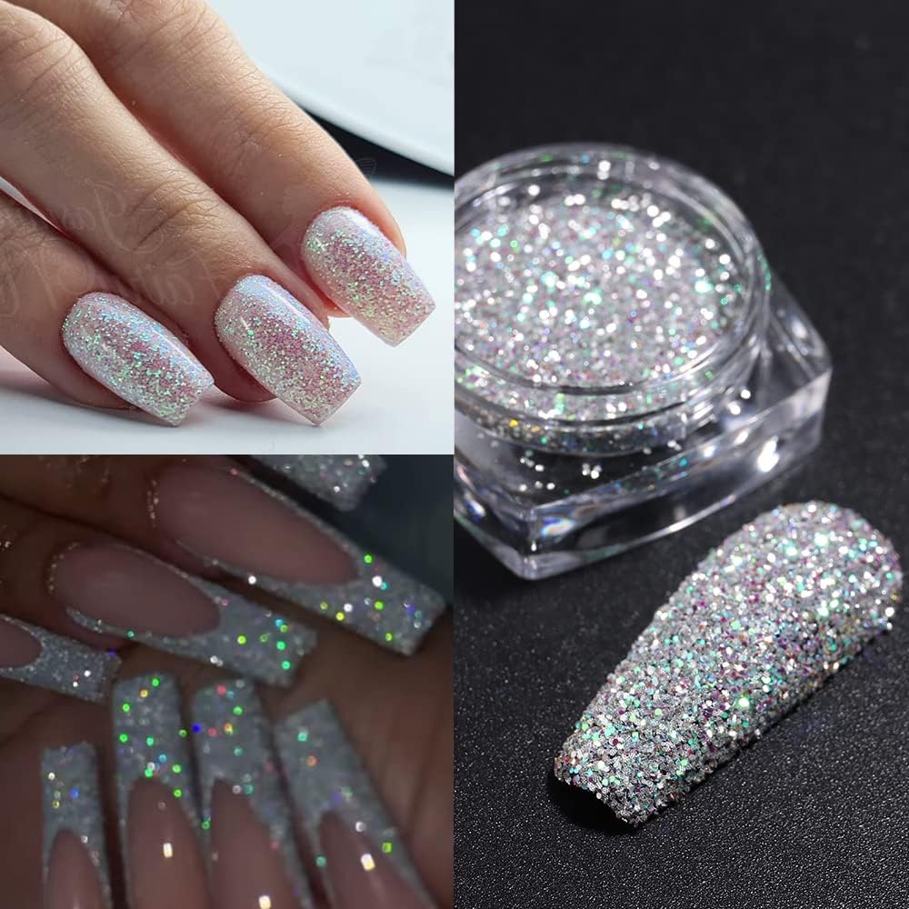 Reflective Nail Powder - 6 Boxes Sparkling Diamond Glitter for Nails, Iridescent Sequins, Holographic Super Bright Pigment Dust, Nail Art Decor