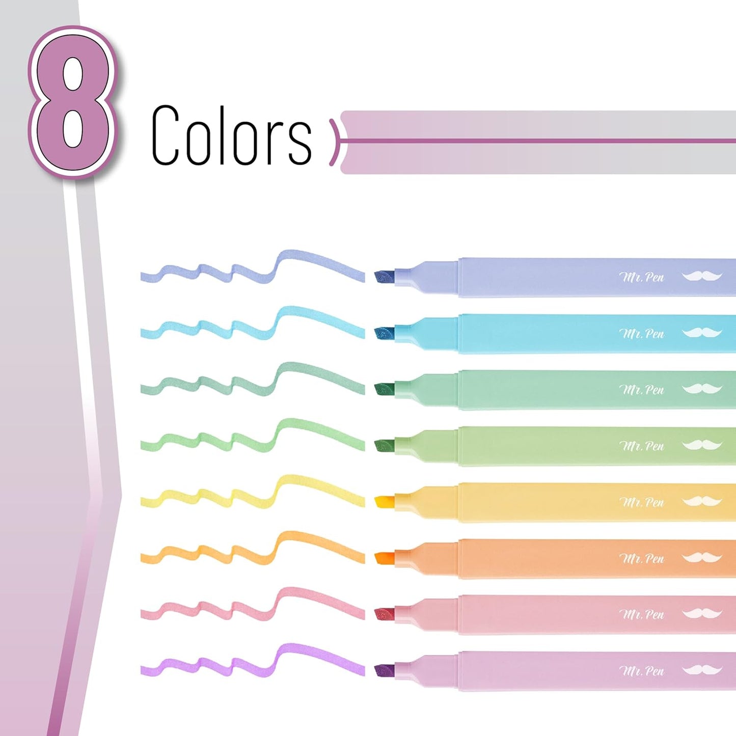 Mr. Pen- Aesthetic Highlighters, 8 pcs, Chisel Tip, Pastel Colors, Cute Highlighters Assorted Colors