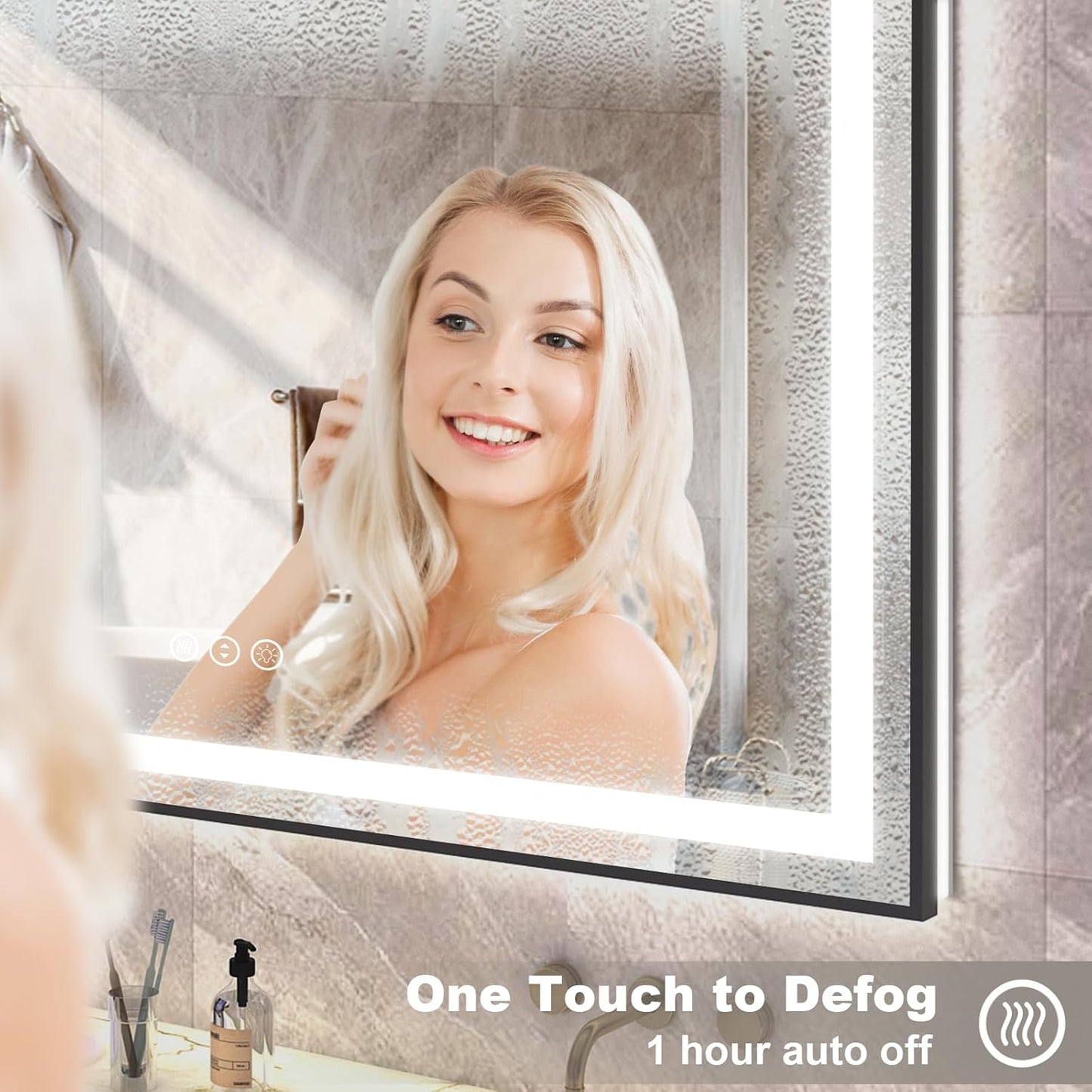 OKPAL 40x36 LED Bathroom Mirror with Front and Backlit, Anti-Fog Lighted Vanity Mirror, Dimmable LED Bathroom Vanity Mirror for Wall with 3 Colors, Memory, Shatter-Proof, ETL Listed