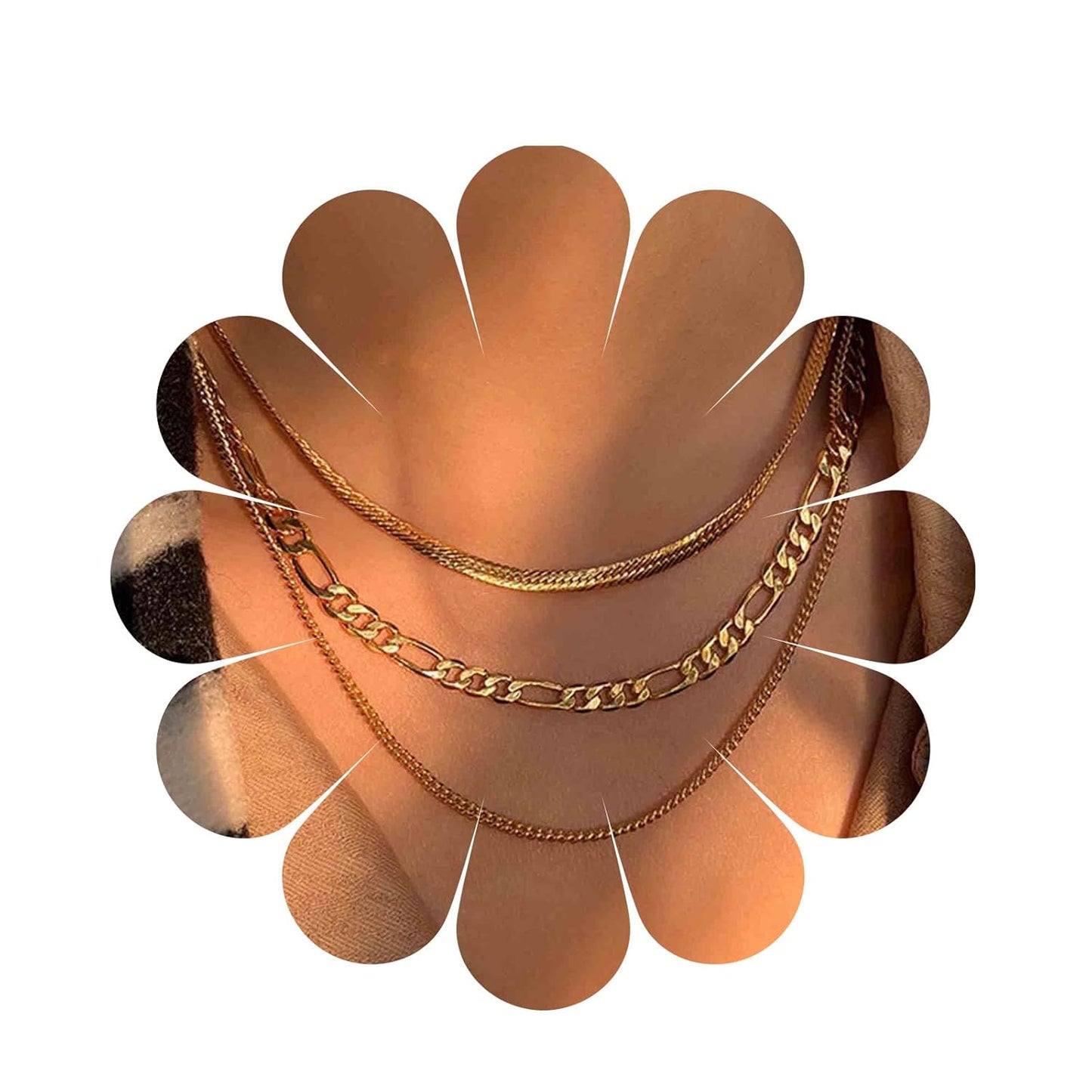 Punk Layered Figaro Chain Necklace Gold Snake Chain Choker Necklace Chunky Herringbone Necklace Vintage Layering Curb Chain Necklace Jewelry for Women and Girls Gifts for Her