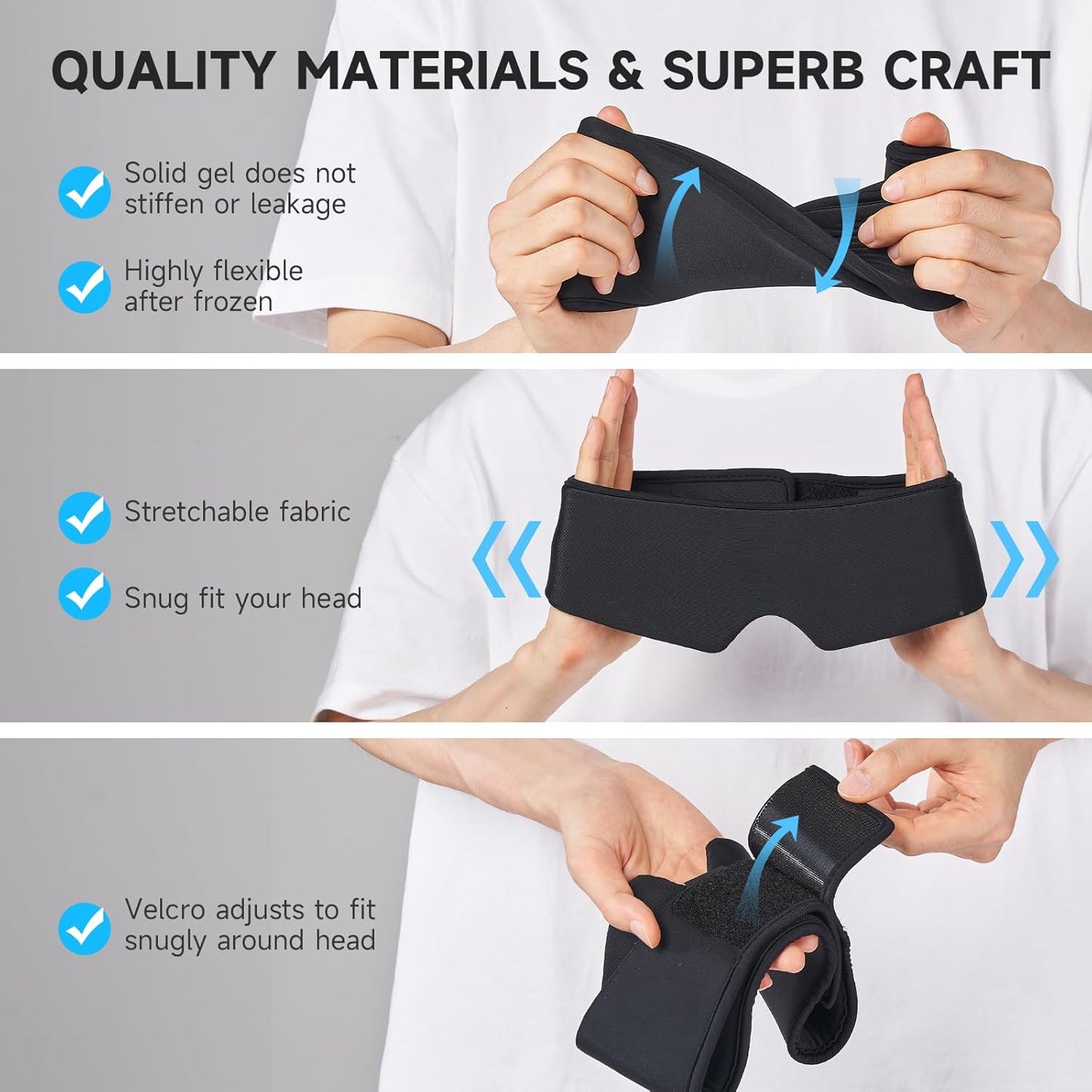 Cooling Eye Mask, Soft Cold Sleep Mask for Dry Eyes, Reusable Gel Eye Cover Ice Pack, Eye Compress with Cold Therapy, Soothing Headache, Dark Circles, Puffy Eyes, Migraines, Black