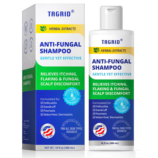 TAGRID Anti-Fungal Shampoo 300mL – Scalp Treatment for Psoriasis, Seborrheic Dermatitis, Folliculitis, Dandruff & Itchy Flaky Scalp – Soothing Plant-Based Formula for Men & Women