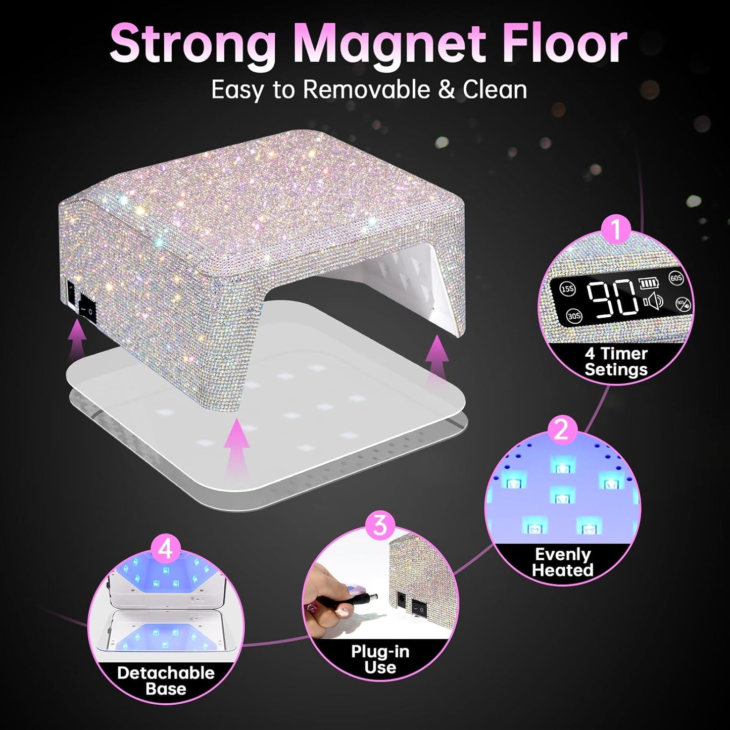 UV LED Nail Lamp 96W Plug-in Nail Dryer Sparkly Gel Polish Light 4 Timer Setting Professional Quick Dry Curing Lamp with Display Auto Sensor for Salon & Home