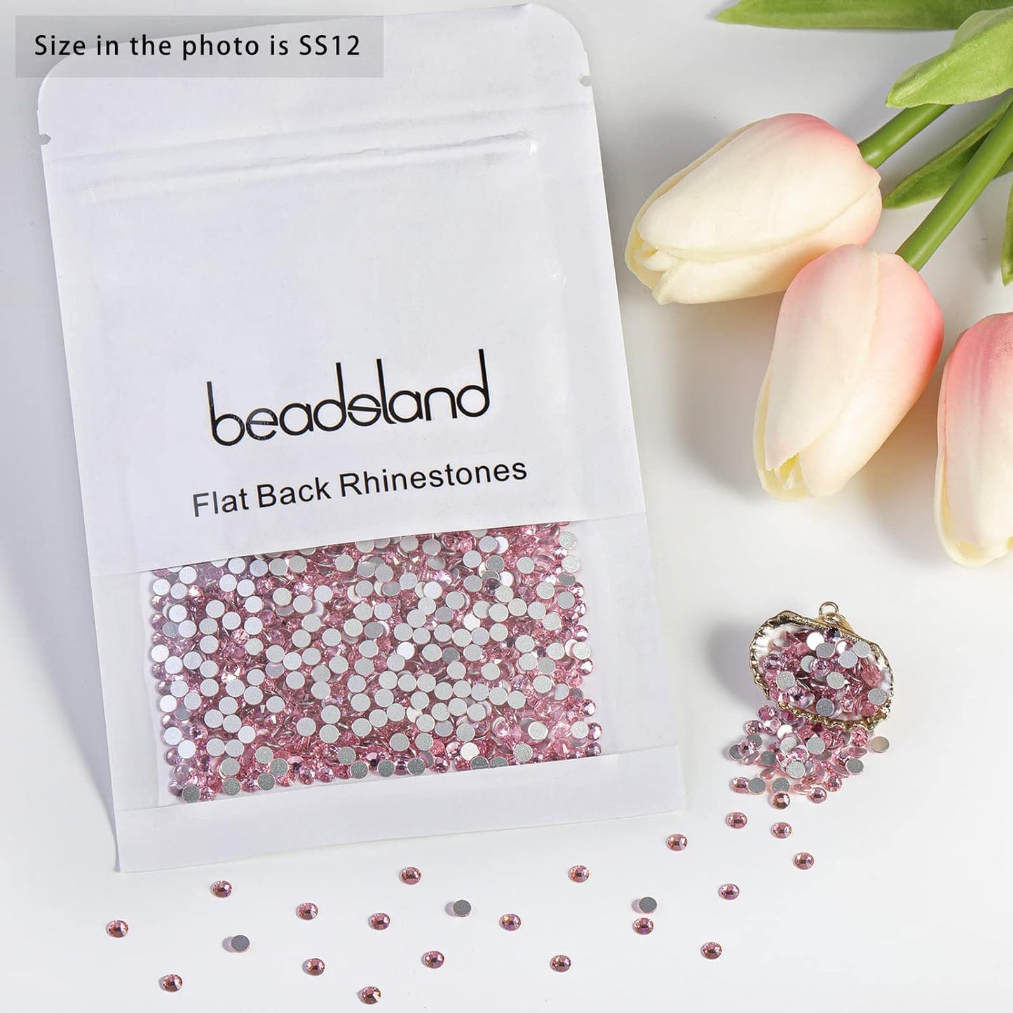 beadsland 1440pcs Flat Back Crystal Rhinestones Round Gems for Nail Art and Craft Glue Fix,Light Pink(SS12(2.9-3.0mm))