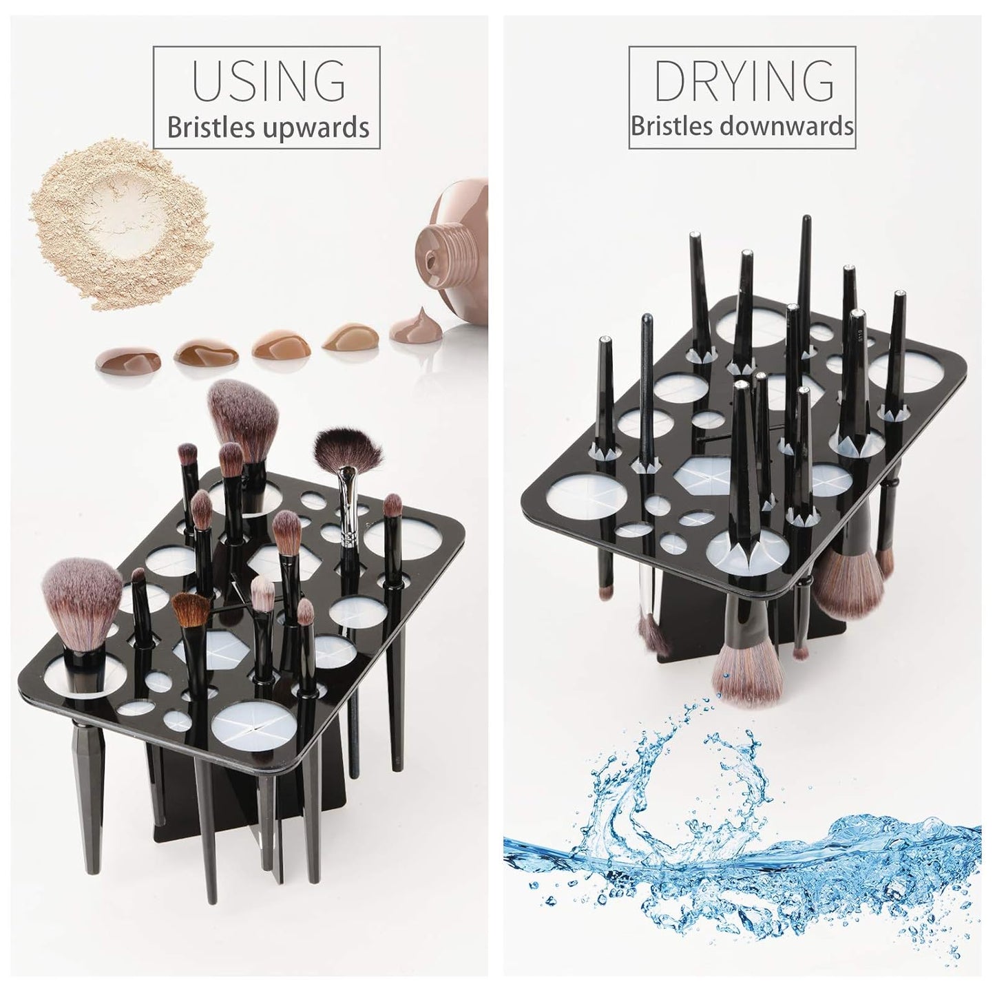 Brush Drying Rack, Brushes Dryer, Collapsible 28 Slot Acrylic Brush Holder Stand Tree Tray Support Display for Makeup Lovers Artist Nail Paint Brushes, Grey