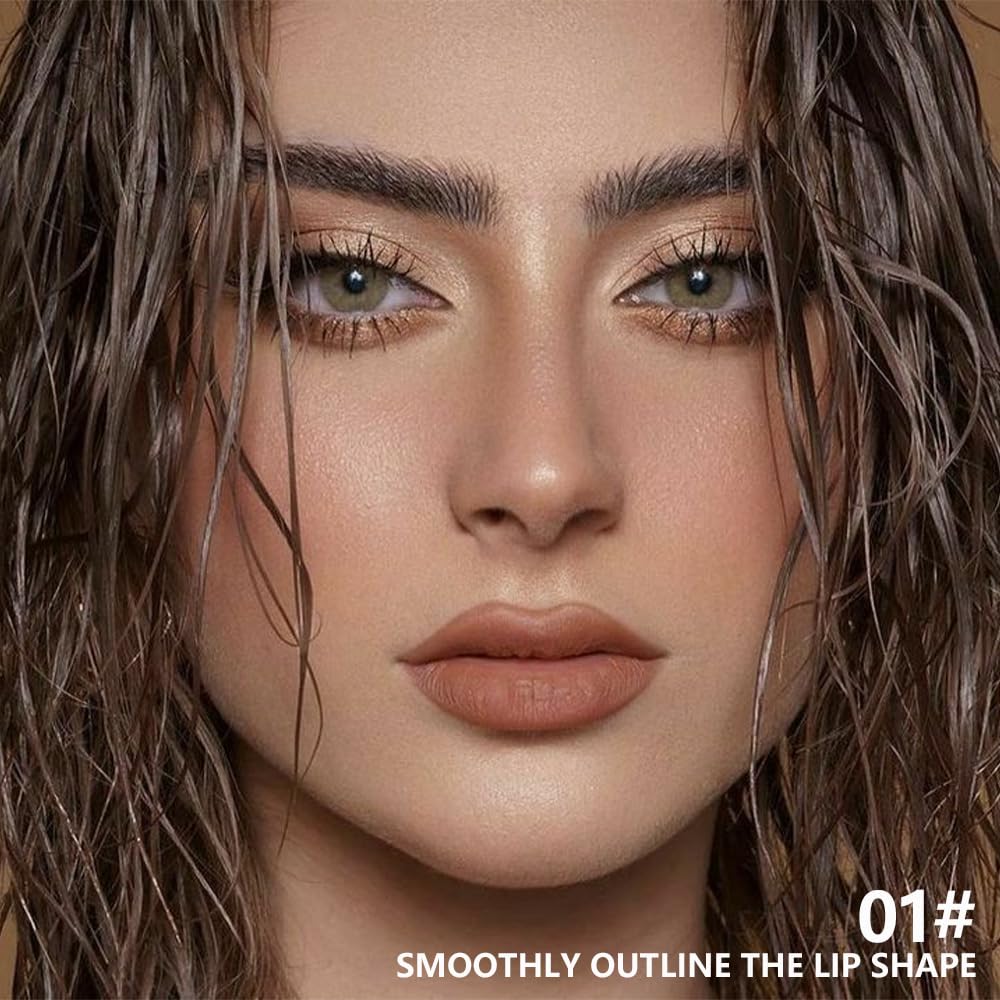 Matte Lipstick Crayon for Women, Light Brown 24 Hour Lipstick Lip Liner Pencil, Neutral Lip Stick Lipliner Long Lasting Waterproof Smudge Proof, Vegan & Cruelty-Free, 01