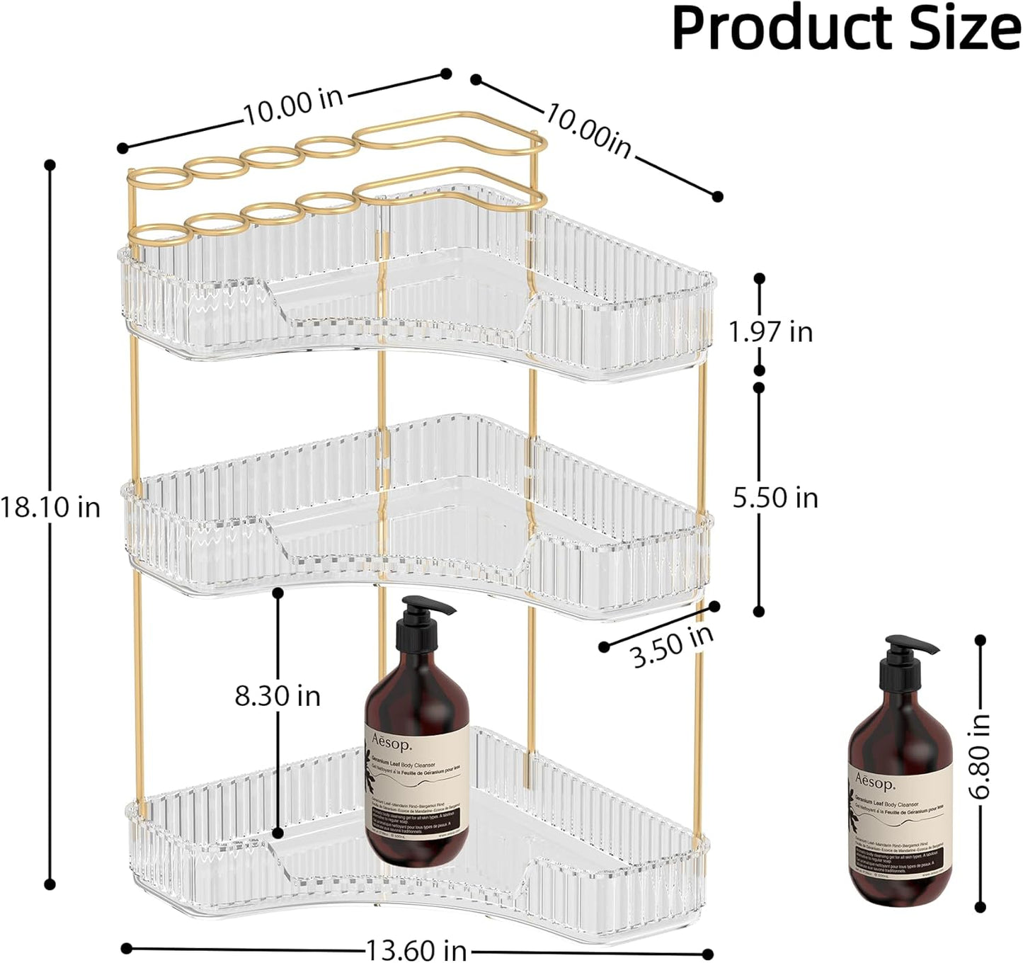 Makeup Organizer Countertop 3 Tier, Corner Bathroom Countertop Organizer with Toothbrush and Makeup Brush Holder, Corner Vanity Tray for Skincare Organization