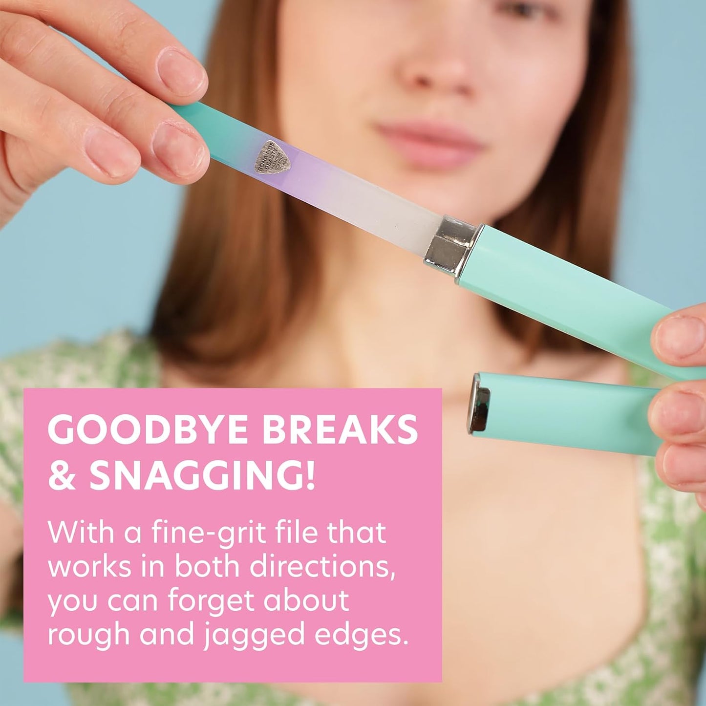 Bona Fide Beauty Czech Glass Nail File with Case, Pastel Green Violet Premium Crystal Nail File for Natural Nails. Nail Care Tool Gifts for Women