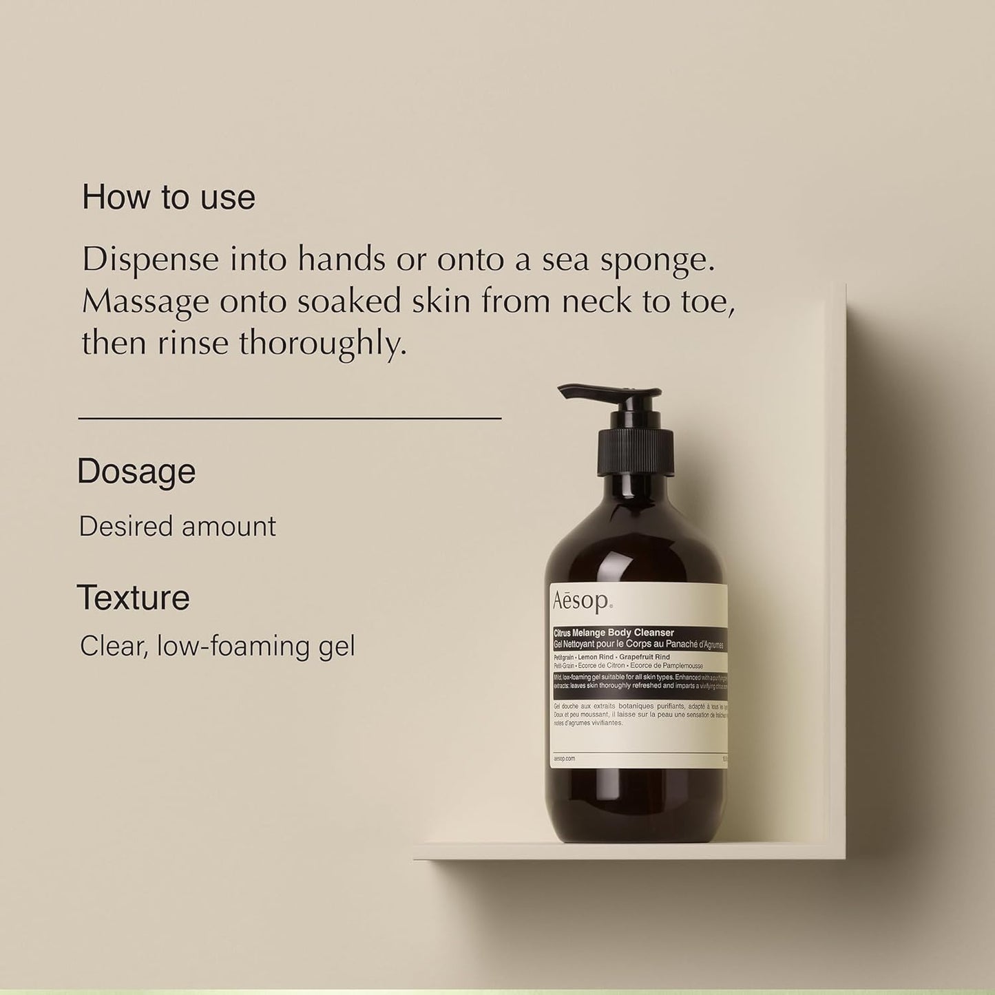 Aesop Citrus Melange Body Cleanser | Gentle Low-Foaming Gel Cleanser For Skin | Citrus Aroma with Botanical Extracts | 16.9 oz / 500 mL