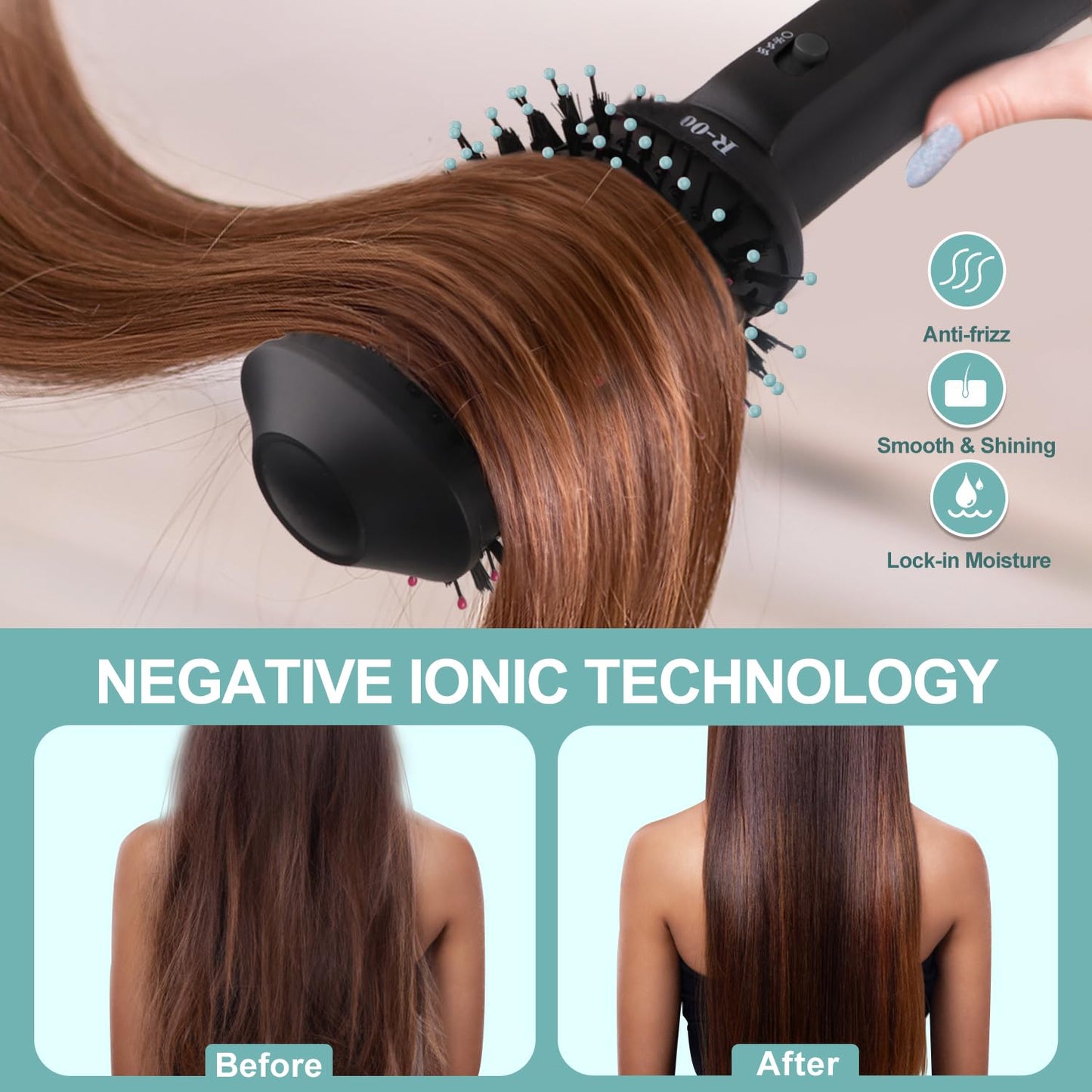 Hair Dryer Blow Dryer Brush in One, 4 in 1 Hair Dryer and Styler Volumizer with Oval Barrel, Professional Salon Hot Air Brush for All Hair Types, Teal