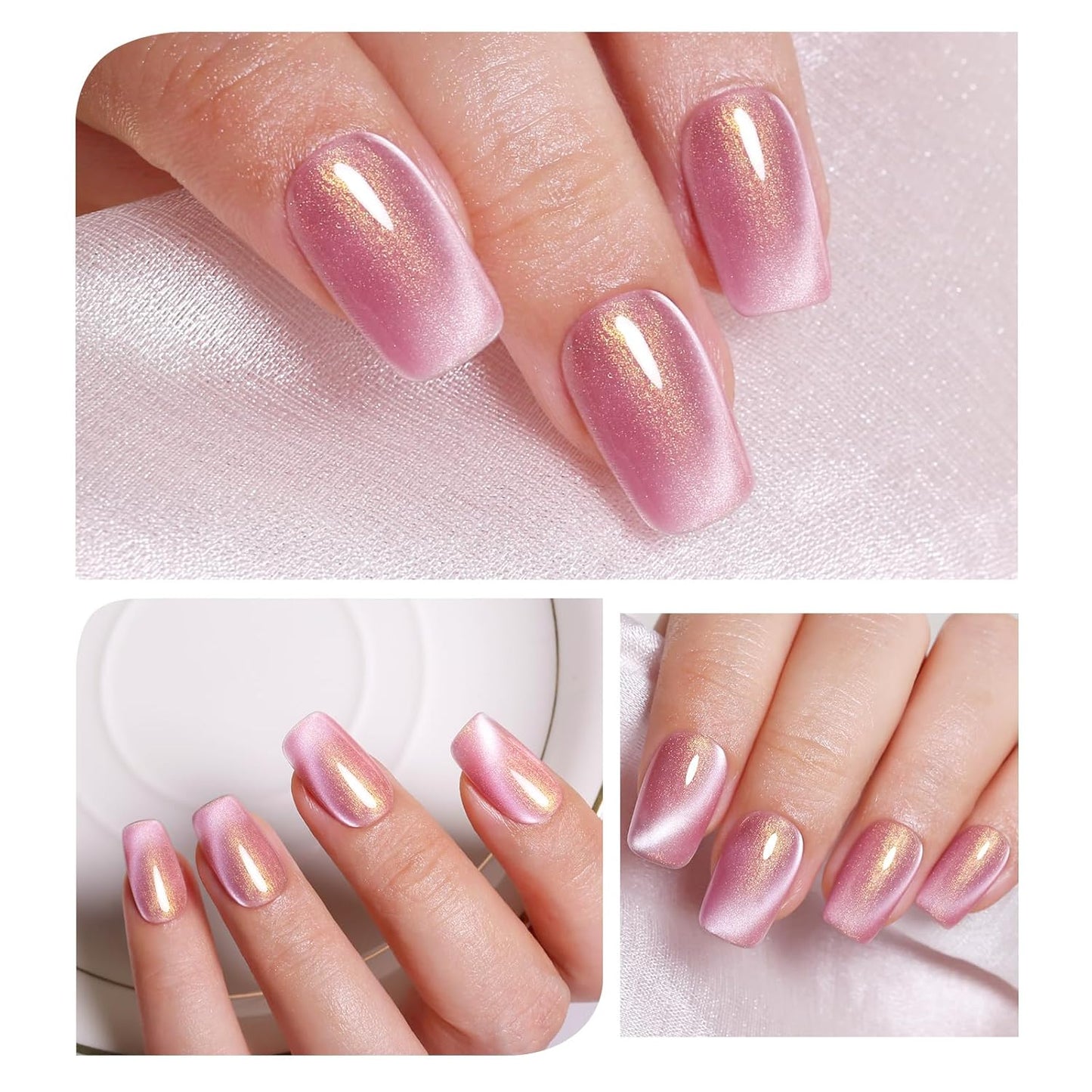 Imtiti Aurora Cat Eye Gel Polish, Pearl Purple Gold Holographic Glitter Magnetic UV Soak Off Gel Nail Polish (0.34 Fl Oz-996)