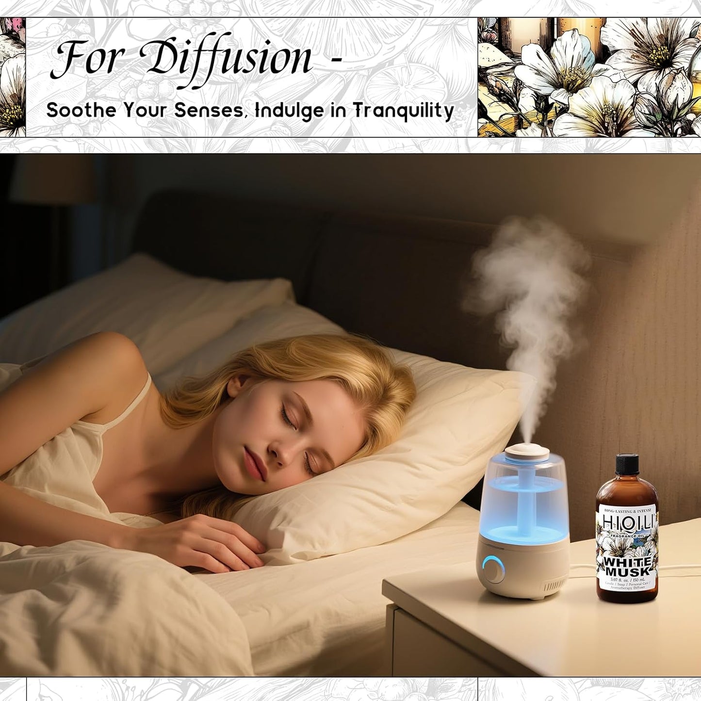 HIQILI White Musk Fragrance Oil, Candle Scents for Candle Making, Soap Making Supplies, Musk Perfume for Women, for Diffuser Use - 5.07 Fl Oz