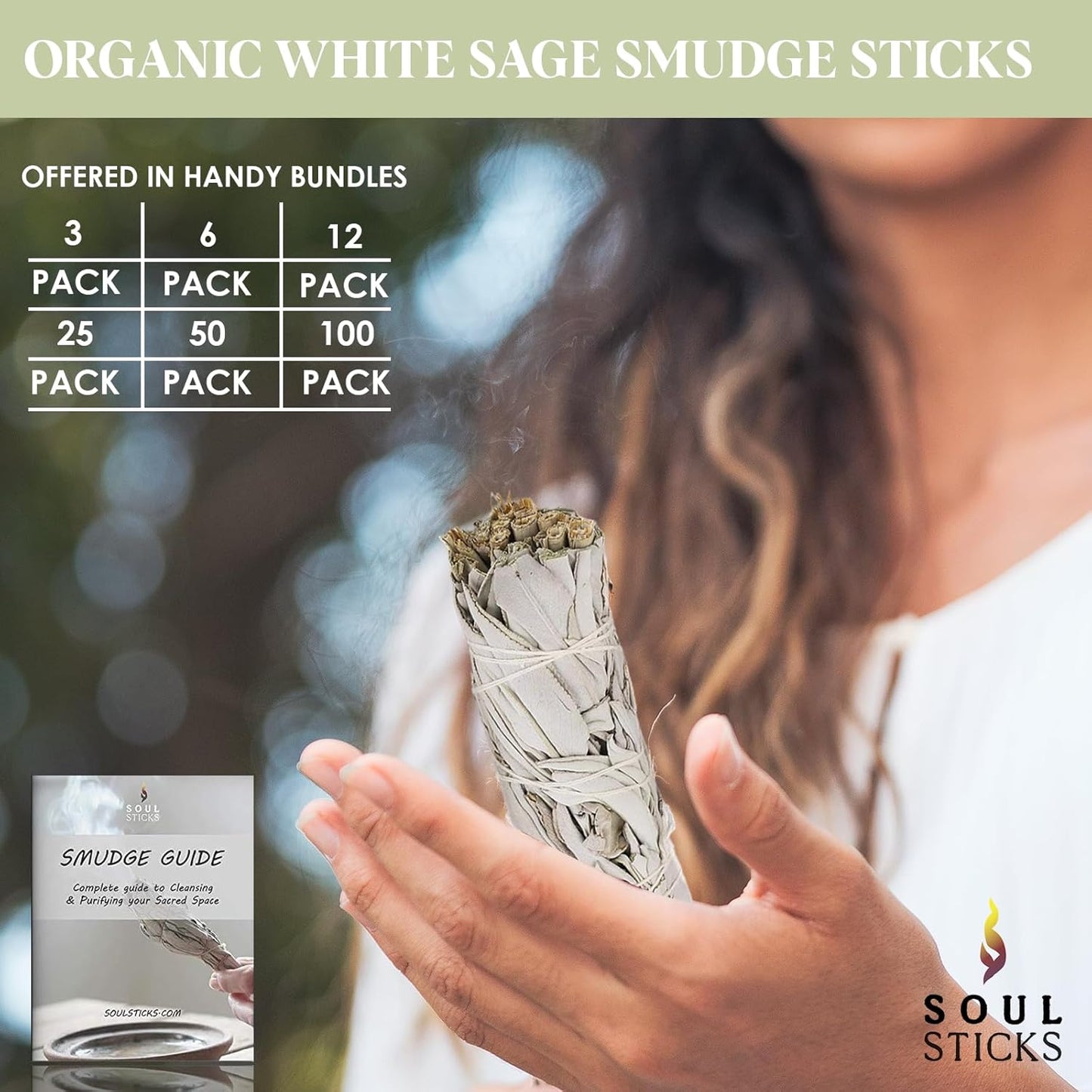 SOUL STICKS 6 Inch 6-Pack Organic California White Sage Smudge Sticks Bulk for Home Cleansing, Negative Energy Removal, Good Energy Meditation & Smudging Rituals | Pure Sage Bundles