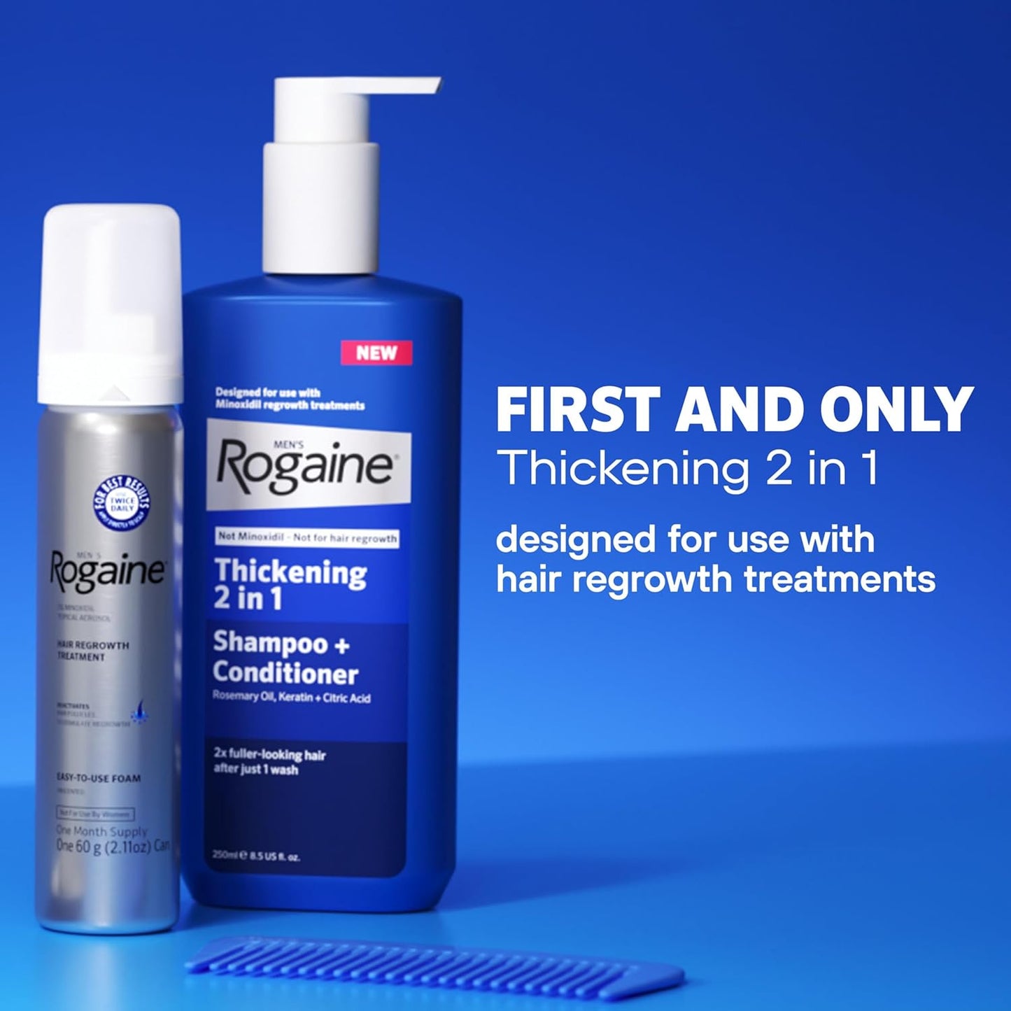 Rogaine Men's Thickening 2 in 1 Shampoo + Conditioner, Hair Thickening Shampoo & Conditioner with Rosemary Oil, Keratin & Citric Acid Leaves Hair Visibly Thicker, Not Minoxidil, 8.4 fl. oz