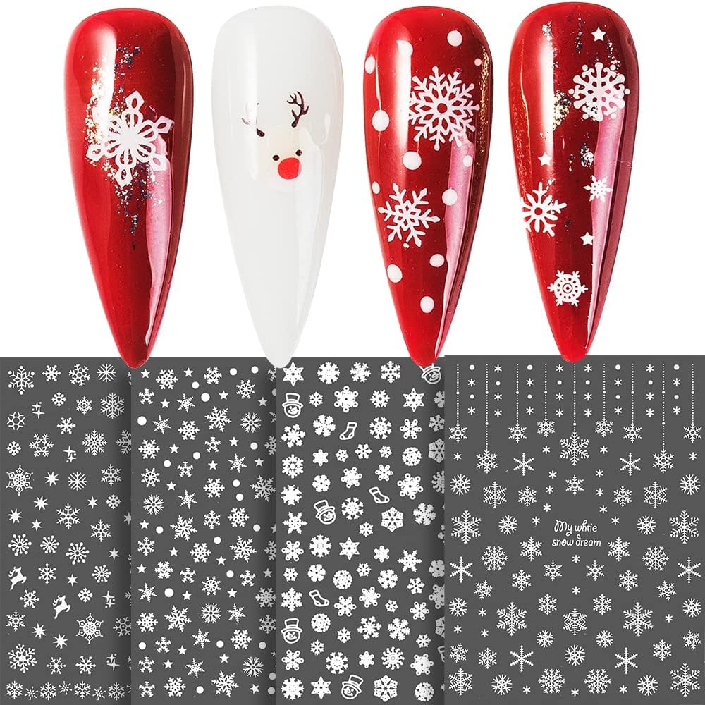 Snowflake Nail Stickers 10 Sheets Christmas Snowflake Nail Decals 3D Self-Adhesive Winter Theme Nail Sticker White Nail Art Design Decals DIY Nail Decoration Supplies for Women Girls
