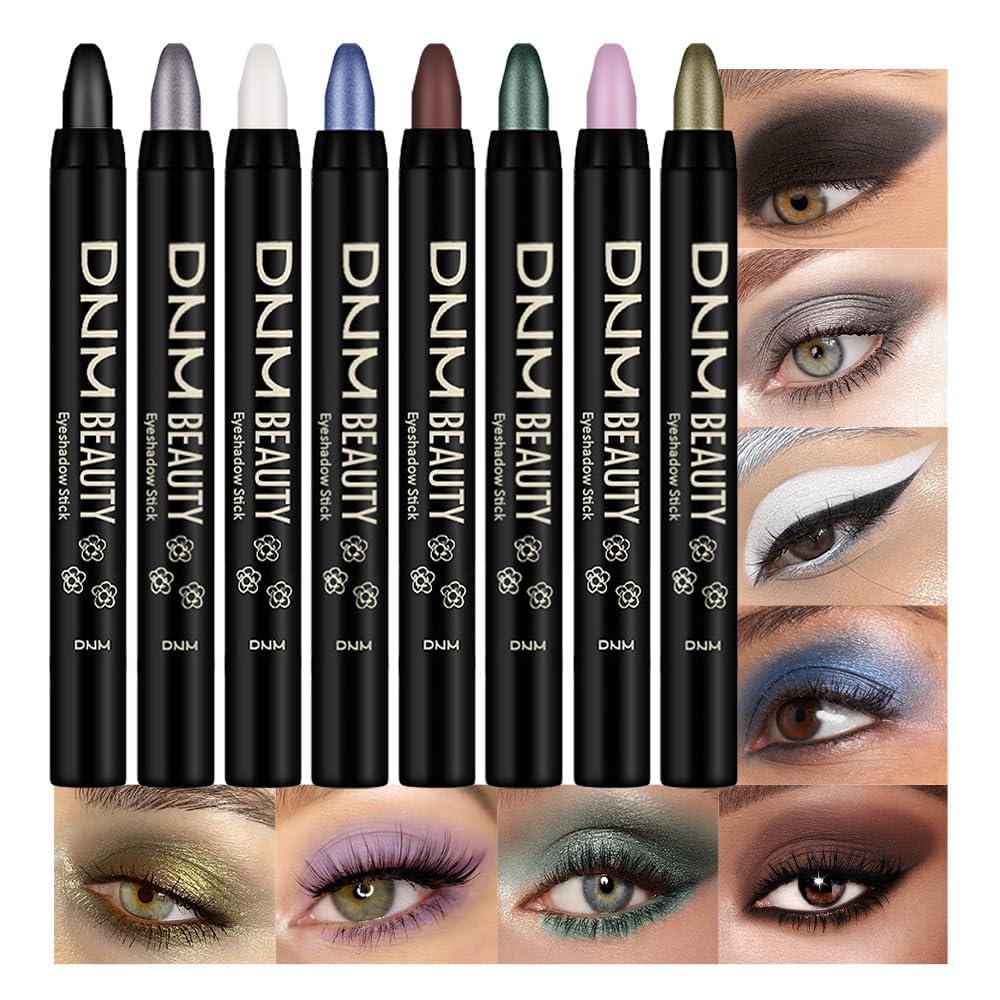 8Pcs Cream Eye Shadow Sticks Makeup for Women, Matte Shimmer Eyeliner Pencil Eyeshadow Brightener Stick for Eyes, Waterproof Eyeshadow Applicator Blendable sombras para ojos Set10#
