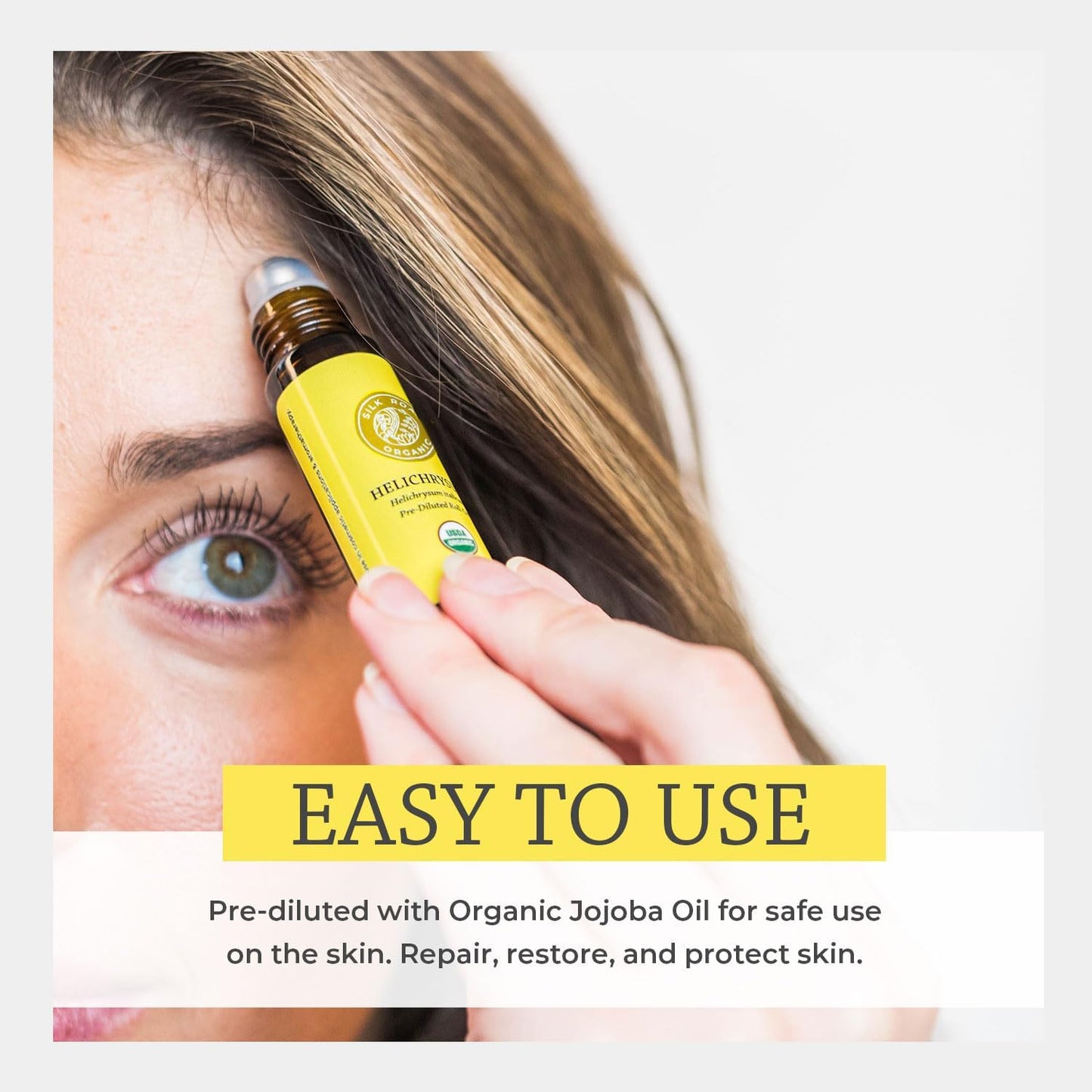 Silk Road Organic Helichrysum Italicum Essential Oil Roll On, 100% Pure USDA Certified Aromatherapy for Skin Vitality & Anti-Aging - 10 ml Roller - Always Pure, Always Organic