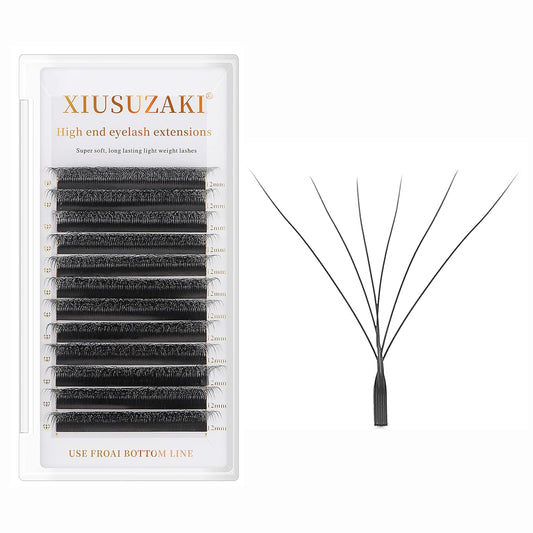 W Lash Extensions Supplies 6D Eyelash Extensions W Shape 0.07mm Thickness C Curl 14mm Premade Fans Easy Fan Lashes Volume Matte Black 12 Rows Crisscross Eye Lashes(W-6D-0.07-C,14mm)