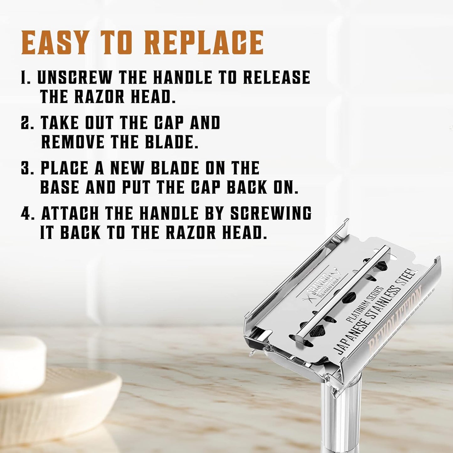 SHAVING REVOLUTION 100 Count Men's Safety Double Edge Razor Blades for Shaving - Platinum Japanese Stainless Steel Double Razor Shaving Blades for a Smooth, Precise and Clean Shave