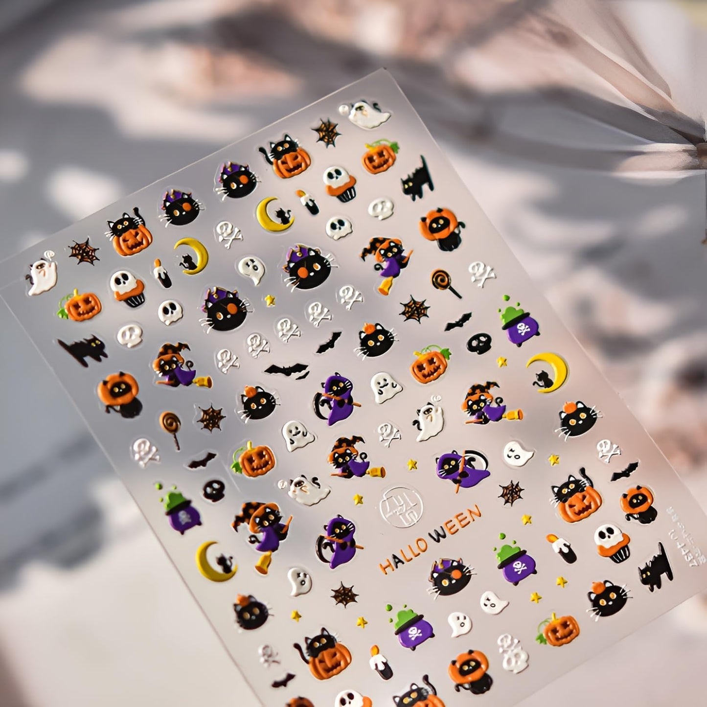 Halloween Nail Art Stickers 5D Embossed Nail Decals Pumpkin Cute Ghost Nail Stickers Skull Spider Web Design Halloween Nail Art Supplies DIY Manicure for Women Girls