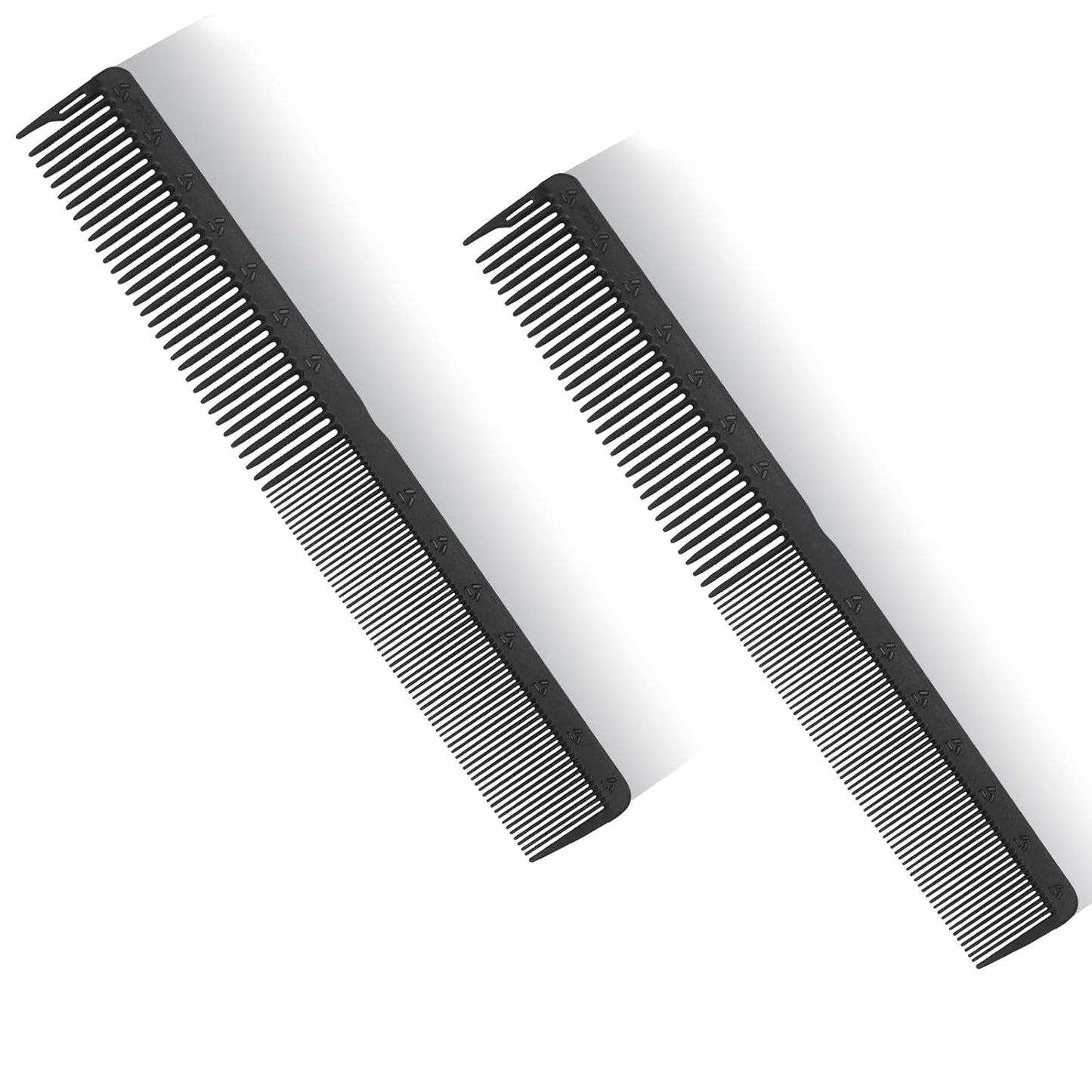 PERFEHAIR 2-Pack Professional Round Tooth Hair Cutting Comb - 7.4 Inch, Black Carbon Fiber Anti-Static & Heat Resistant, Durable Barber Combs with Fine & Wide Tooth for Precise Haircut for Men & Women