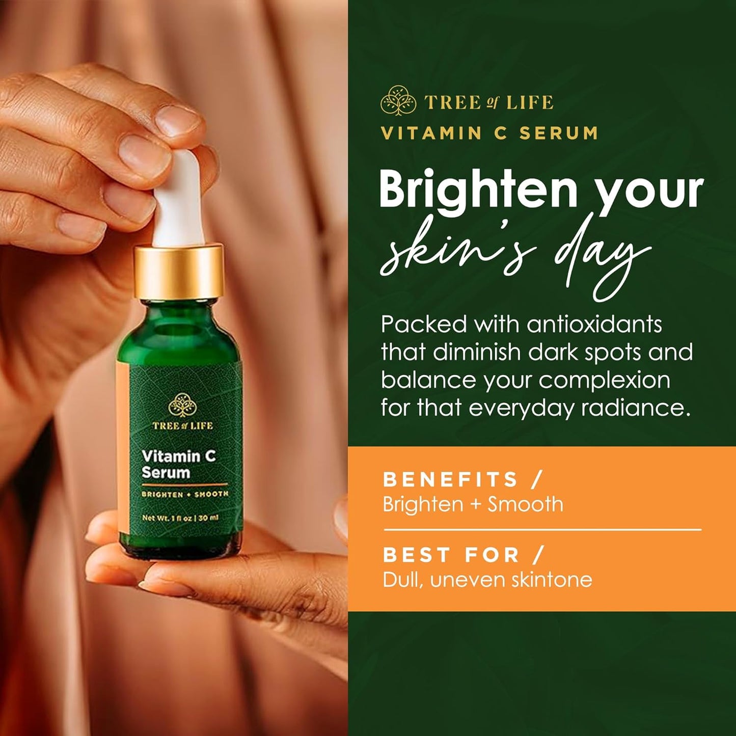 Tree of Life Beauty Vitamin C Skin Care Set, Skin Brightening Face Oil for Dark and Age Spot, Facial Serums for Dry and Sensitive Skin with Hyaluronic Acid & Vitamin E Soft Skin, 1 Fl Oz (Pack of 2)