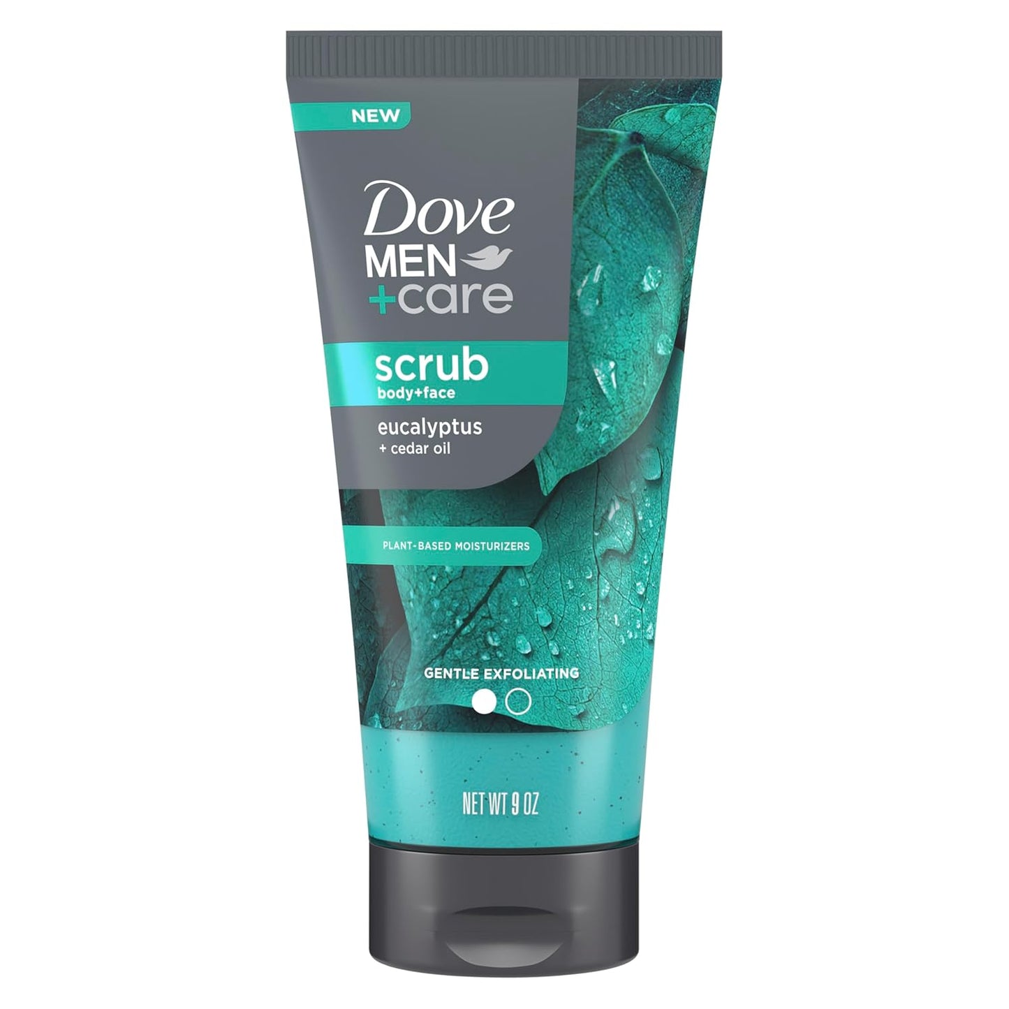 DOVE MEN + CARE Body and Face Scrub Eucalyptus Deeply Exfoliates for Hydrated & Nourished Skin 100% Gentle Cleanser, No Sulfate Cleansers or Parabens 9 oz