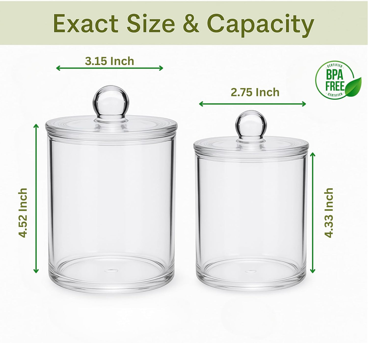 Acrylic Qtip Holder Bathroom Set, Bathroom Containers with Lids, Clear Plastic Apothecary Jars, Q Tip Holder Bathroom Set, Cotton Swab Holder, Cotton Ball Holder (Pack of 4)