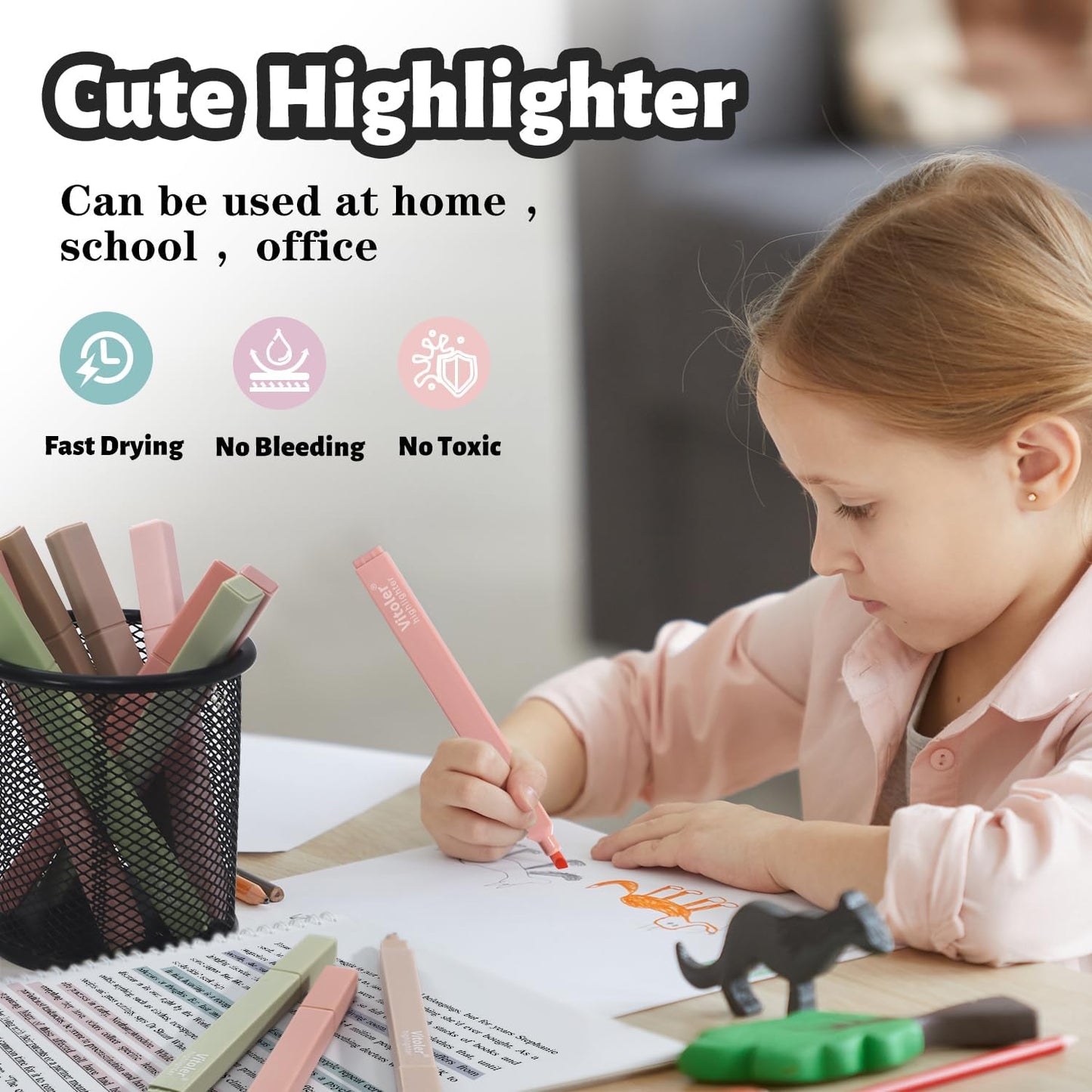 Vitoler Highlighters Assorted Colors,8pcs No Bleed Bible Chisel Tip Highlighters,Aesthetic High lighters for School Office Supplies