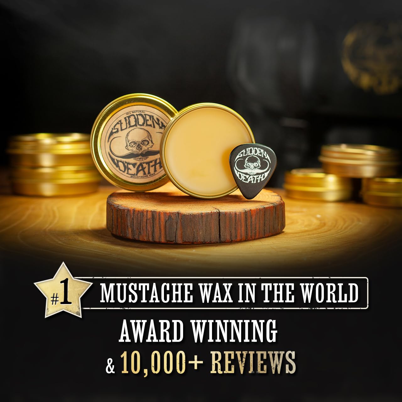 Mustache Wax Strong Hold Grooming For Men | Sudden Death Moustache & Beard Wax 1oz Tin | Perfect For Handlebar Mustaches By Death Grip | No Heat Source Required