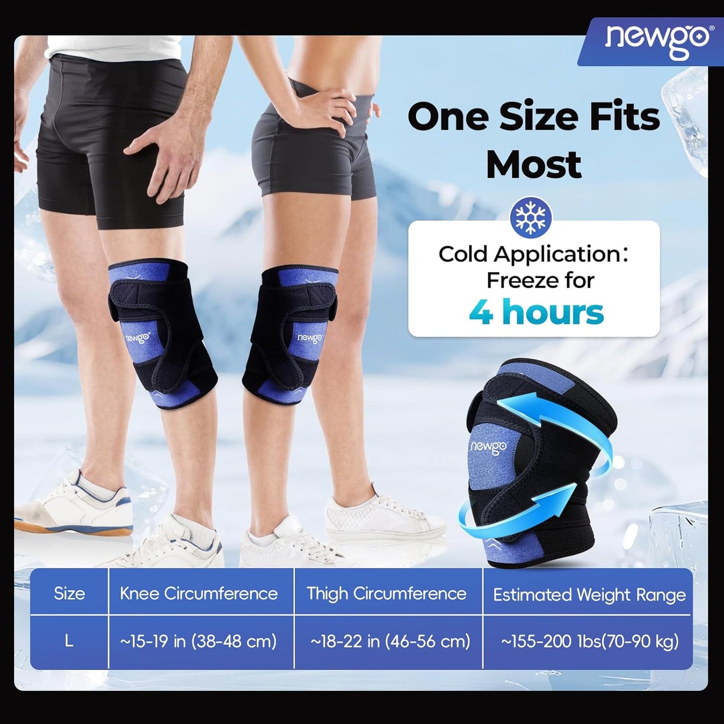 NEWGO Ice Pack for Knee Pain Relief, Extra Soft Knee Ice Pack wrap for Leg Injuries, Swelling, Knees Replacement Surgery Arthritis, Meniscus Tear and ACL