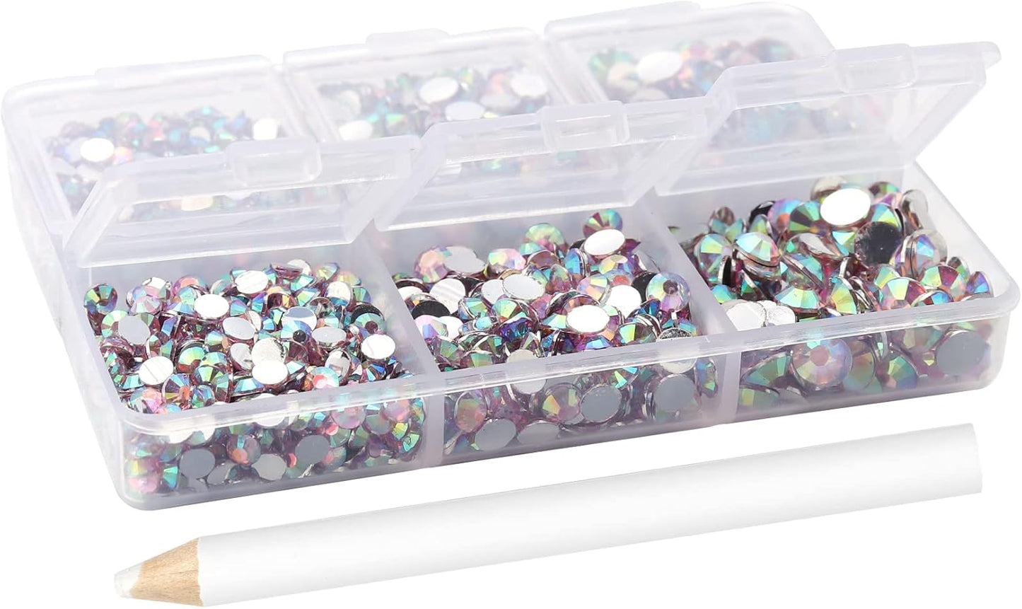 Multi Size 3mm 4mm 5mm Rhinestones Set for Nails Crafts Champagne Non Hotfix Rhinestones Nail Gems Rhinestone AB Color&Round Flat Back Resin Rhinestone for Makeup Clothes Shoes Eyes Bottles Crafts