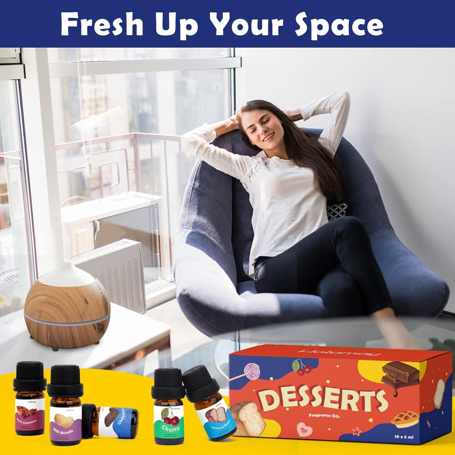 Fragrance Oils, Holamay Dessert Scented Essential Oils for Soap Candle Making, 10x5ml - Creamy Vanilla, Apple Cinnamon, Cookies and More, Aromatherapy Diffuser Oil Scents, Holiday Essential Oil Set