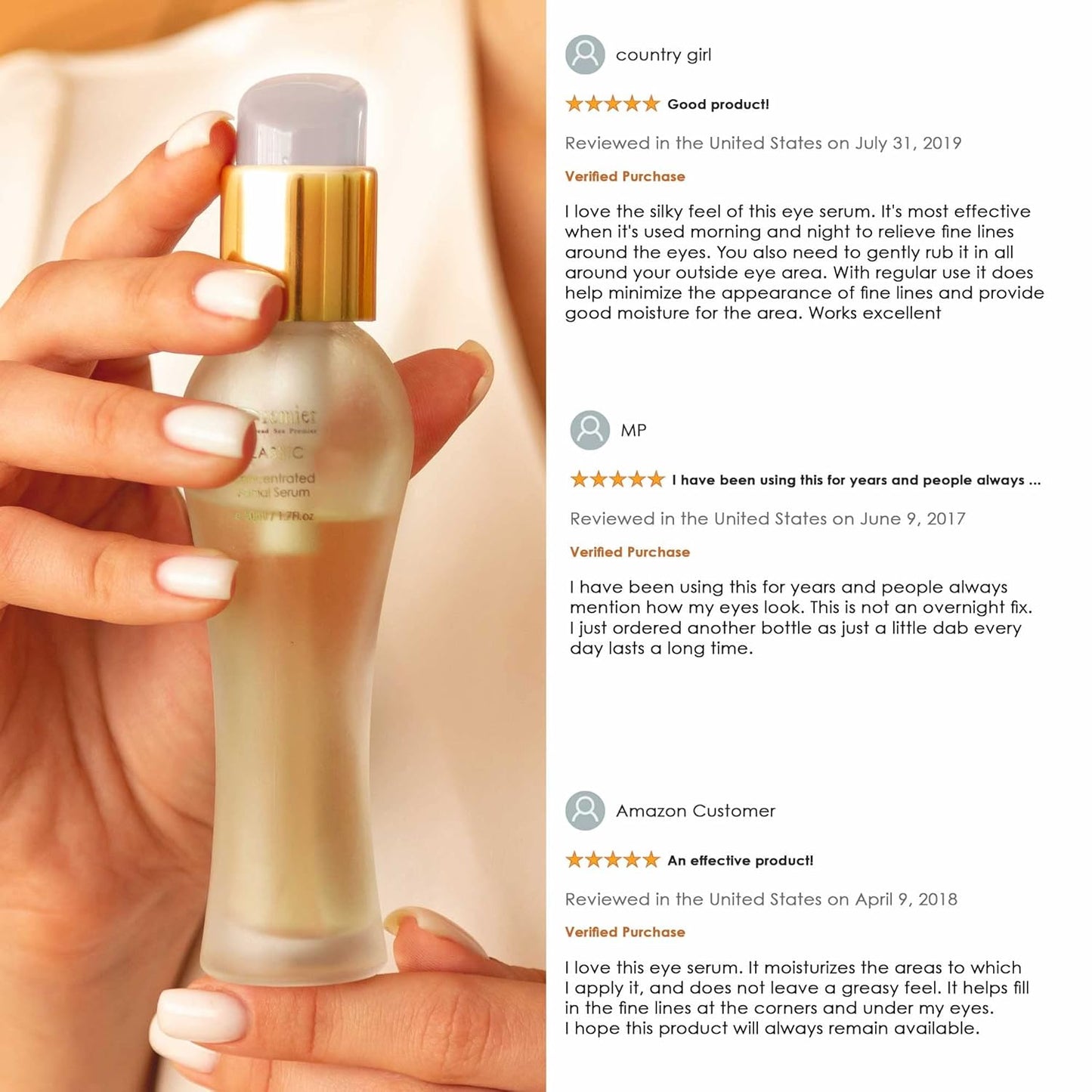 Premier Dead Sea Classic Collection Age Defiyng Eye Serum, Hypoallergenic, Helps minimize wrinkles, Dark circles, Sagging skin, Reduce bags 1.2.fl.oz