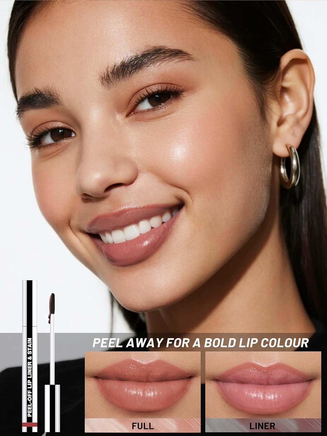 Lip Stain Peel Off Lip Liner Stain with Tweezer, Long Lasting Matte Lip Tint Tattoo, Highly Pigmented Color Lip Makeup, Waterproof Lipstick, Transfer-proof Lipstain for Women, Nude