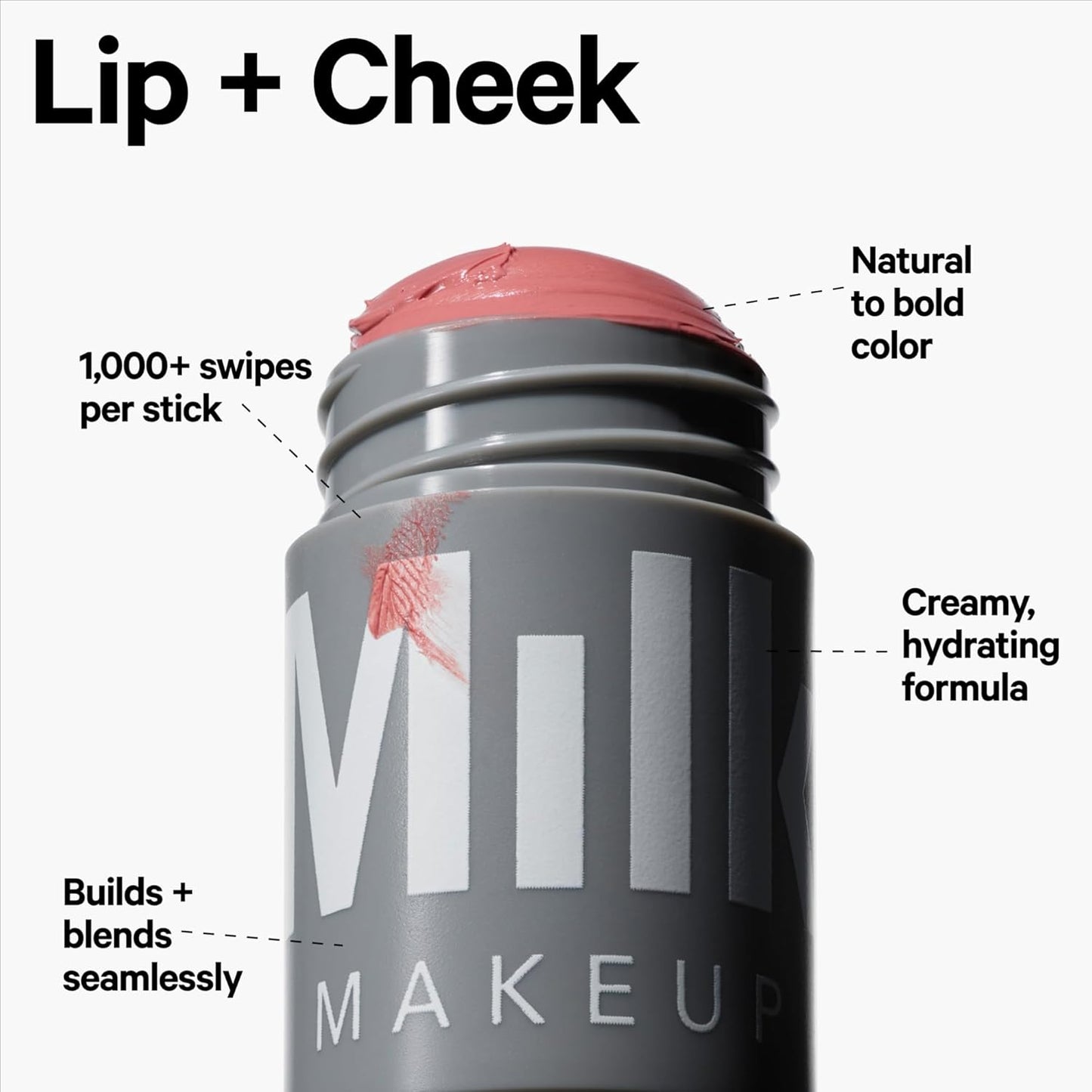 Milk Makeup Lip + Cheek, Perk (Coral Shimmer) - 0.21 fl oz - Cream Blush & Lip Color - Buildable & Blendable - 1,000+ Swipes Per Stick - Non-Comedogenic - Vegan, Cruelty Free