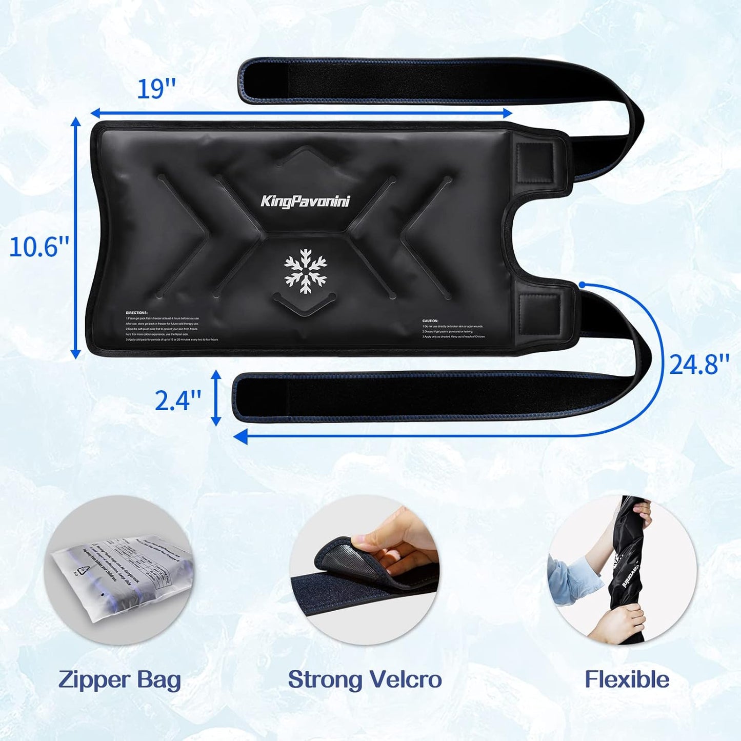 XXL Knee Ice Pack Wrap Around Entire Knee After Surgery, Reusable Gel Ice Pack for Injuries, Pain Relief, Swelling, Sports Injuries, 2 Pack (Black)