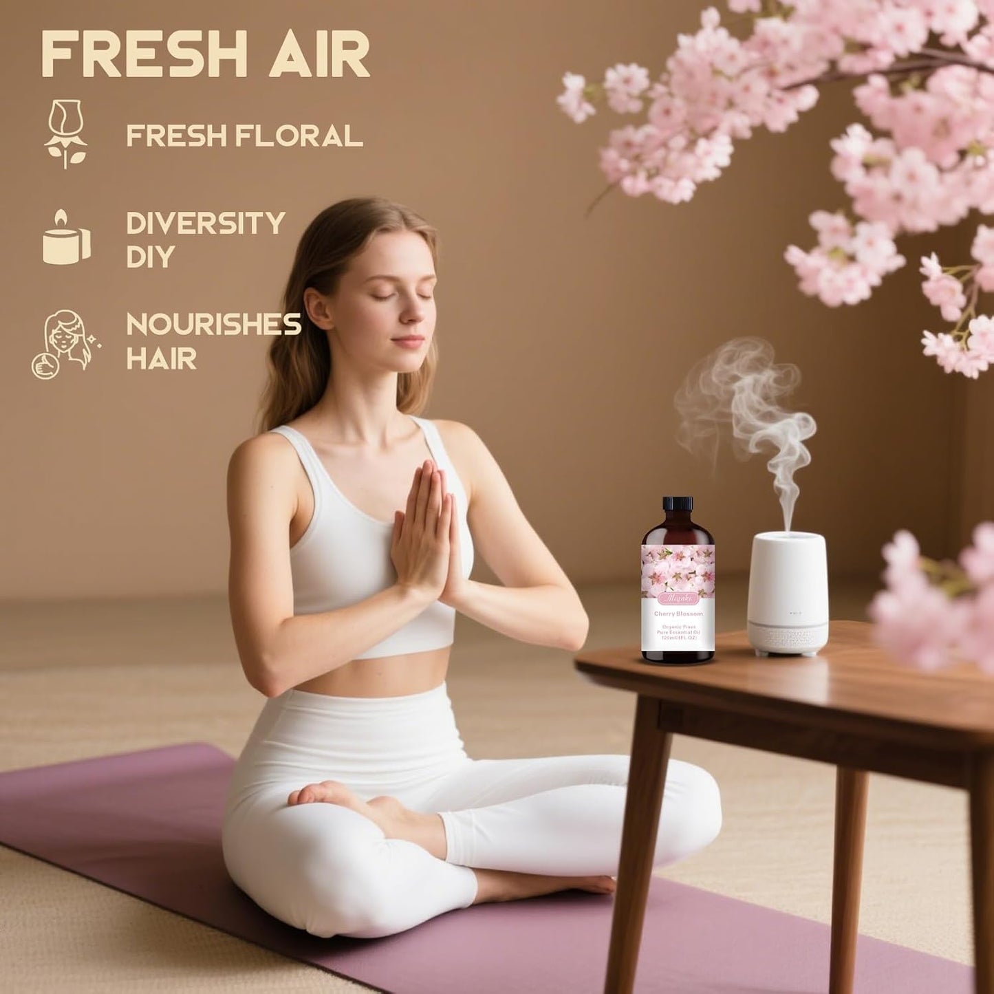 Cherry Blossom Essential Oil-Cherry Blossom Fragrance Oil 4.33oz (130ml)-100% Pure Natural Scent for Diffusers, Candles, Soap Making & Aromatherapy-Relaxing Home & Gift Essential Oil for Bath, Massage