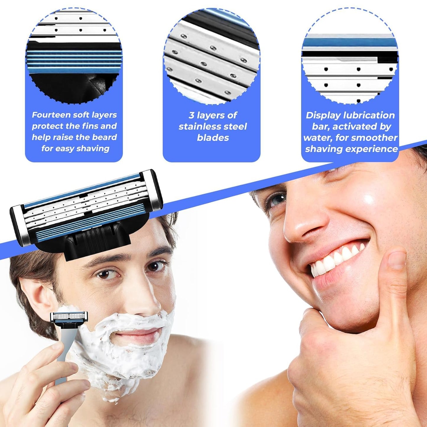 Razor Blades for Men - 24PCS Precision Compatible With Mach3 Razor Blades Refills for Men - Compatible With Mach 3 Razors, Dual Lubrication Blade for Close & Comfortable Shave.