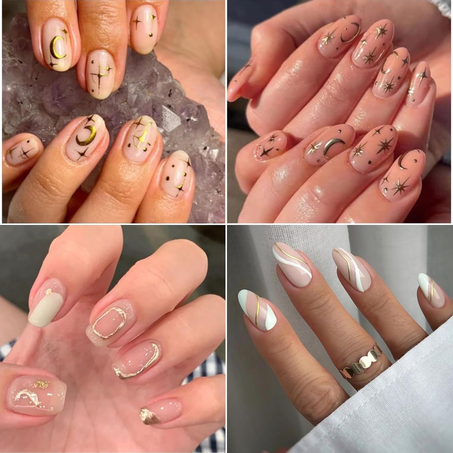 30 Pcs Glod Nail Art Stickers Decals Self-Adhesive Nail Decals Decorations Supplies Manicure Sliders for Women (Gold)