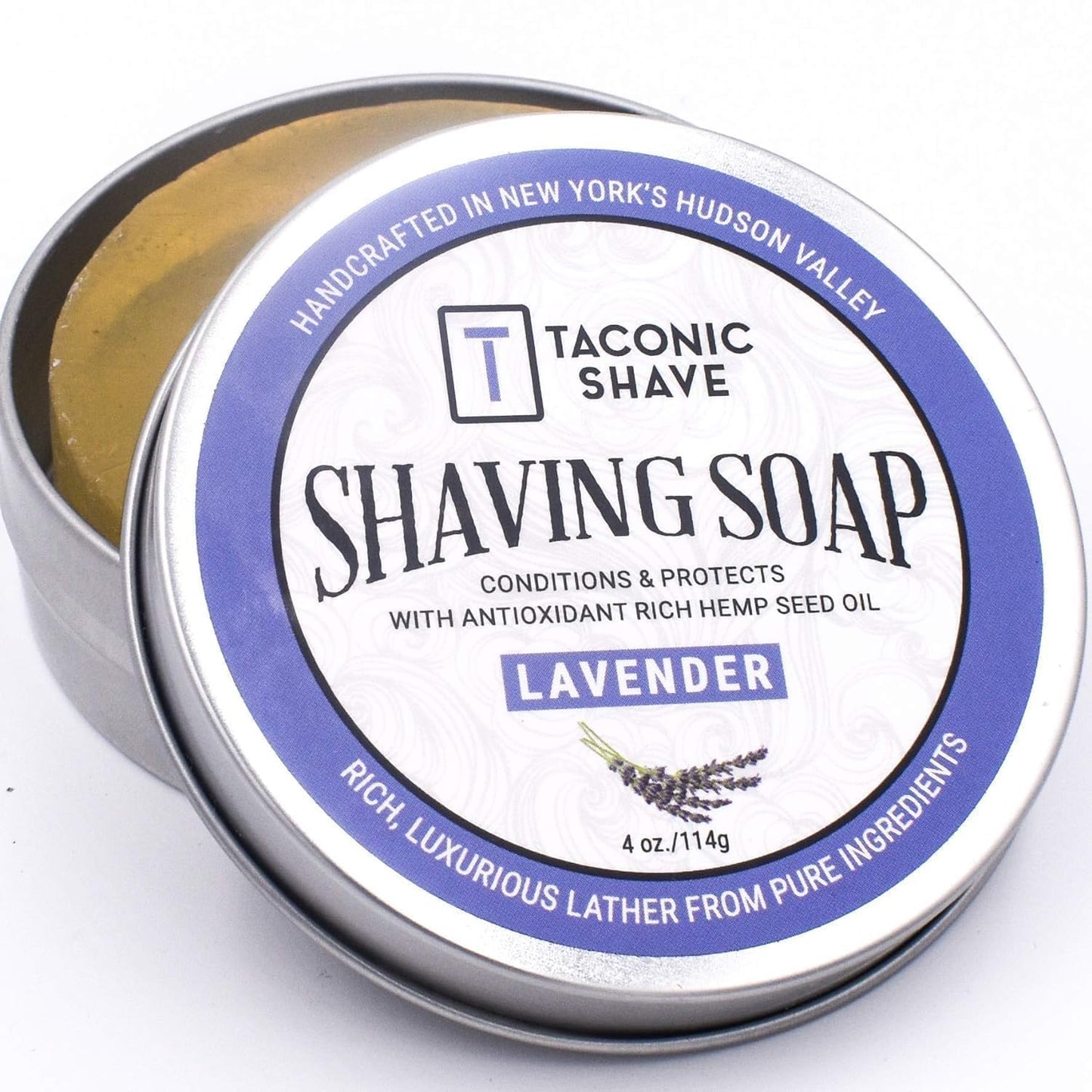 Taconic Shave Lavender Scent Shaving Soap – Calming Floral Aroma – Barbershop Quality Lather Puck with Natural Oils – Soothing & Moisturizing – Handmade in USA
