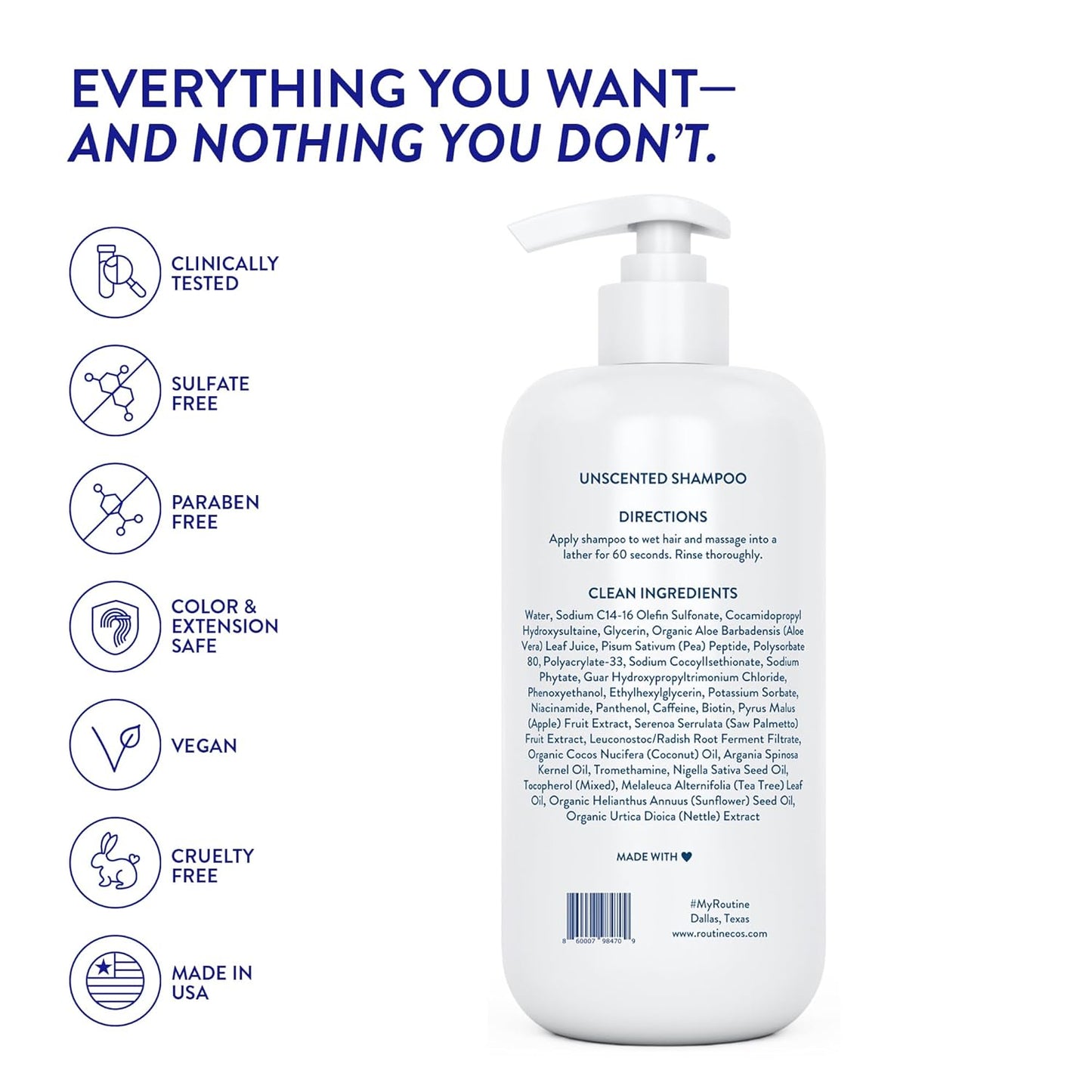 Routine Wellness Anti-Thinning Shampoo for Thinning Hair - Biotin DHT Blocker Women & Men - Color Safe Shampoo for Hair Loss & Healthy Hair - Unscented - 14oz