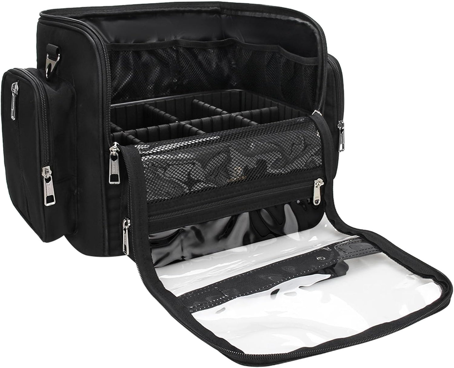 Makeup Brush Bag, Makeup Artist Must Haves, Professional Travel Makeup Brush Case, Extra Large Stand Up Make Up Brush Holder Makeup Organizer, Full Open With Compartments and Shoulder Strap