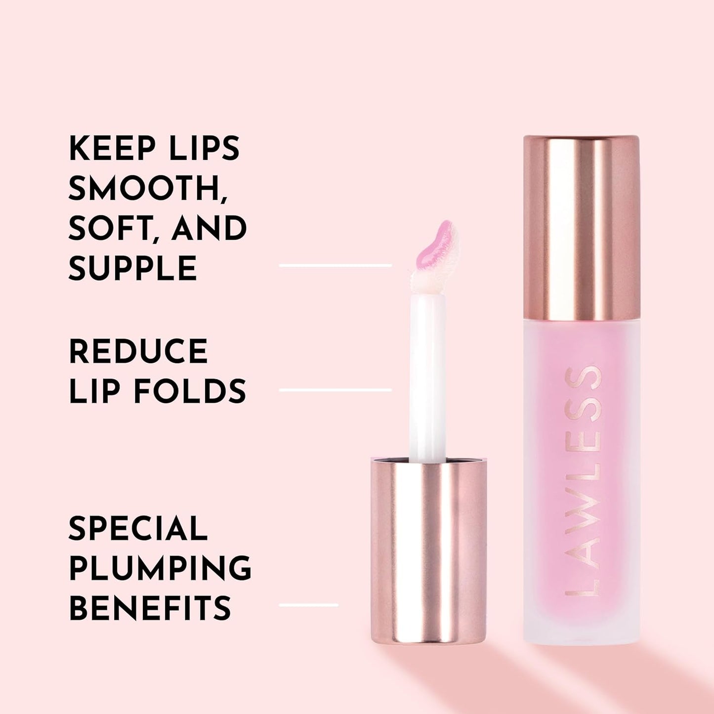 Lawless Forget the Filler Lip Plumping Line Smoothing Gloss - Strawberry Milkshake - Premium Volumizing Lip Gloss with Natural Ingredients Designed to Plump, Firm, and Hydrate Lips 0.11 oz