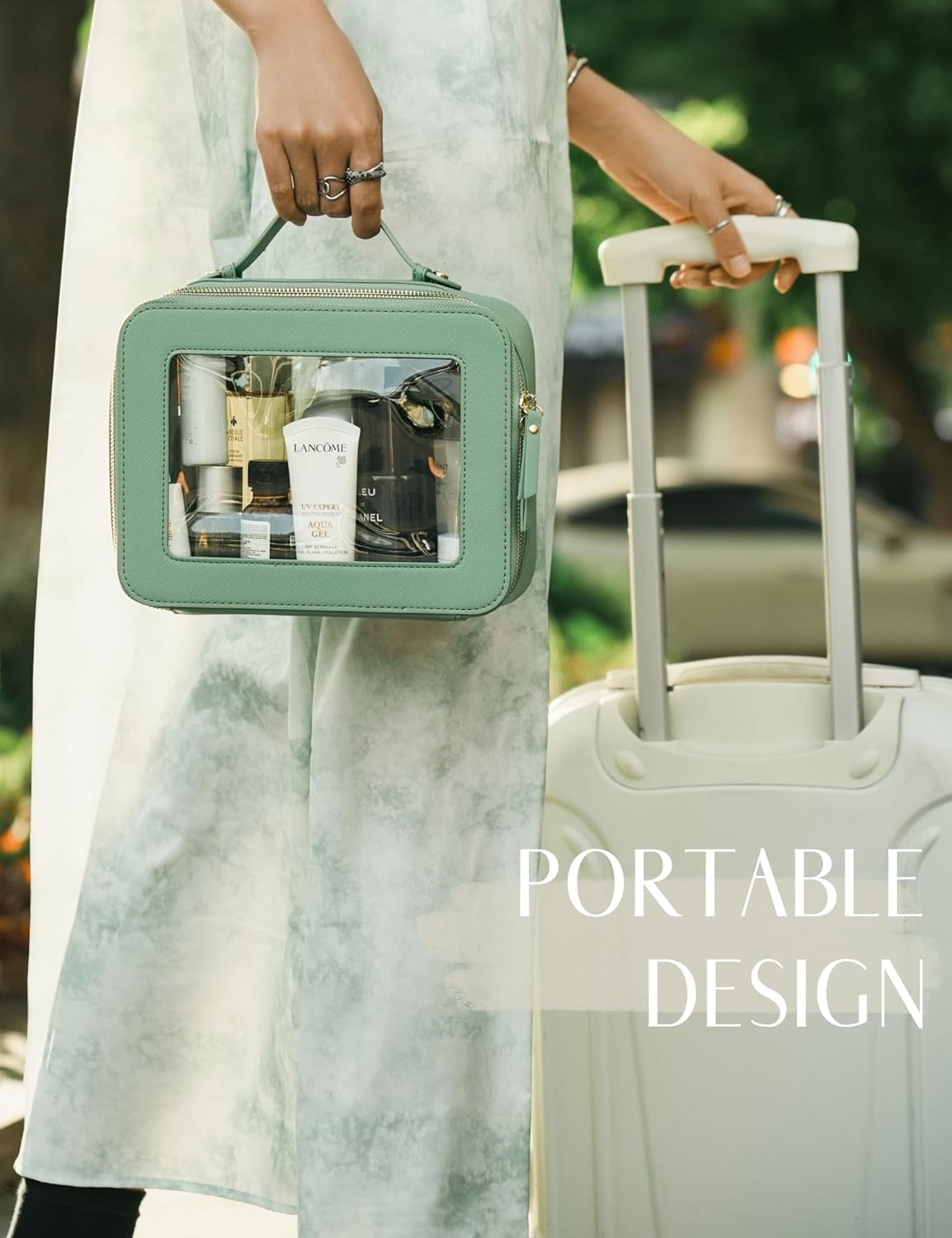 Popvibe Clear Makeup Bag Travel Cosmetic Case Transparent Toiletry Bag with Zipper, Portable Make Up Organizer Traveling Compact Car Bag for Essentials