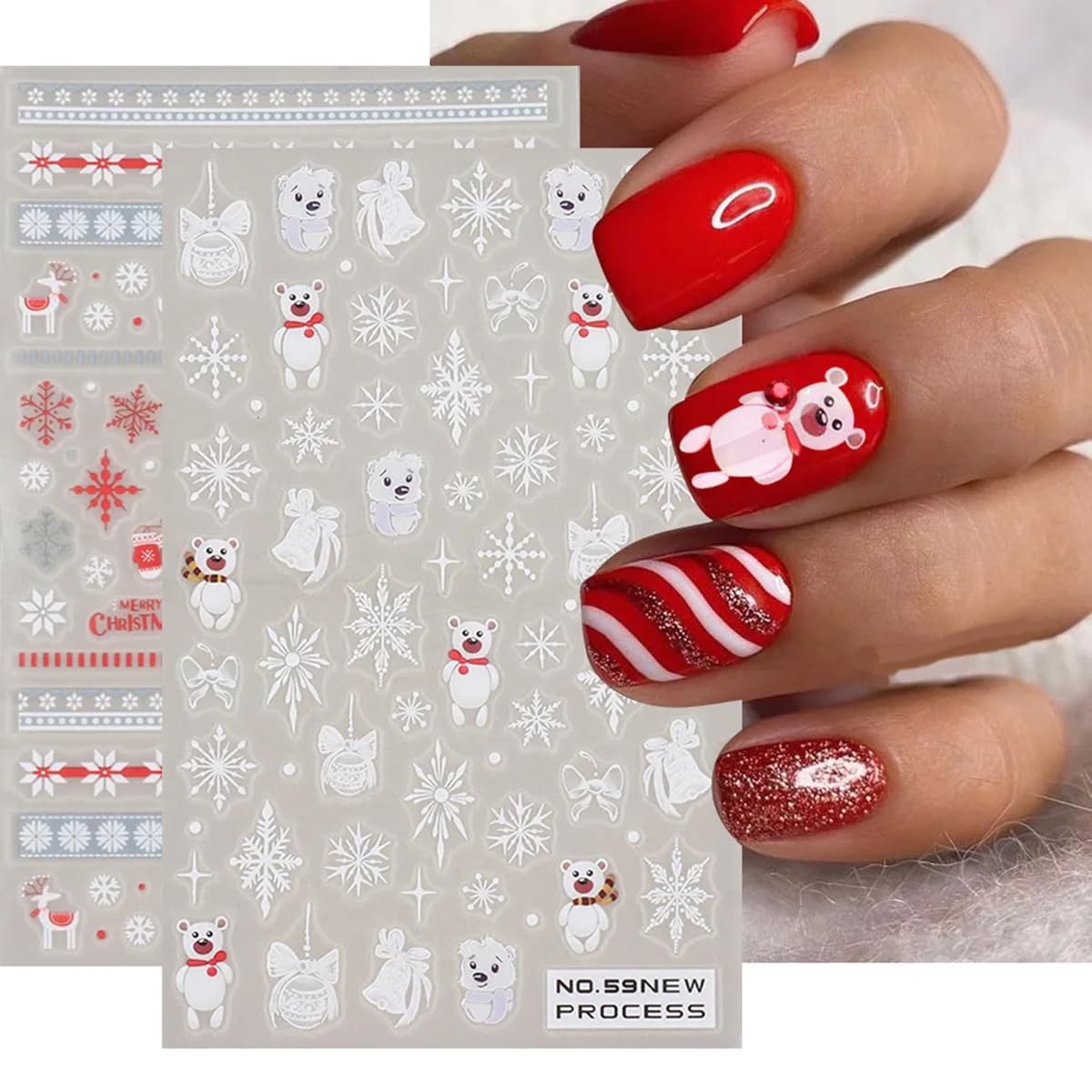 Christmas Nail Art Stickers Decals 6 Sheets Cute Cartoon Snowflake Nail Decals 5D Elk Santa Nail Art Design Xmas Nail Supplies Christmas Manicure Stickers for Nail Art Decorations Holiday DIY Nails