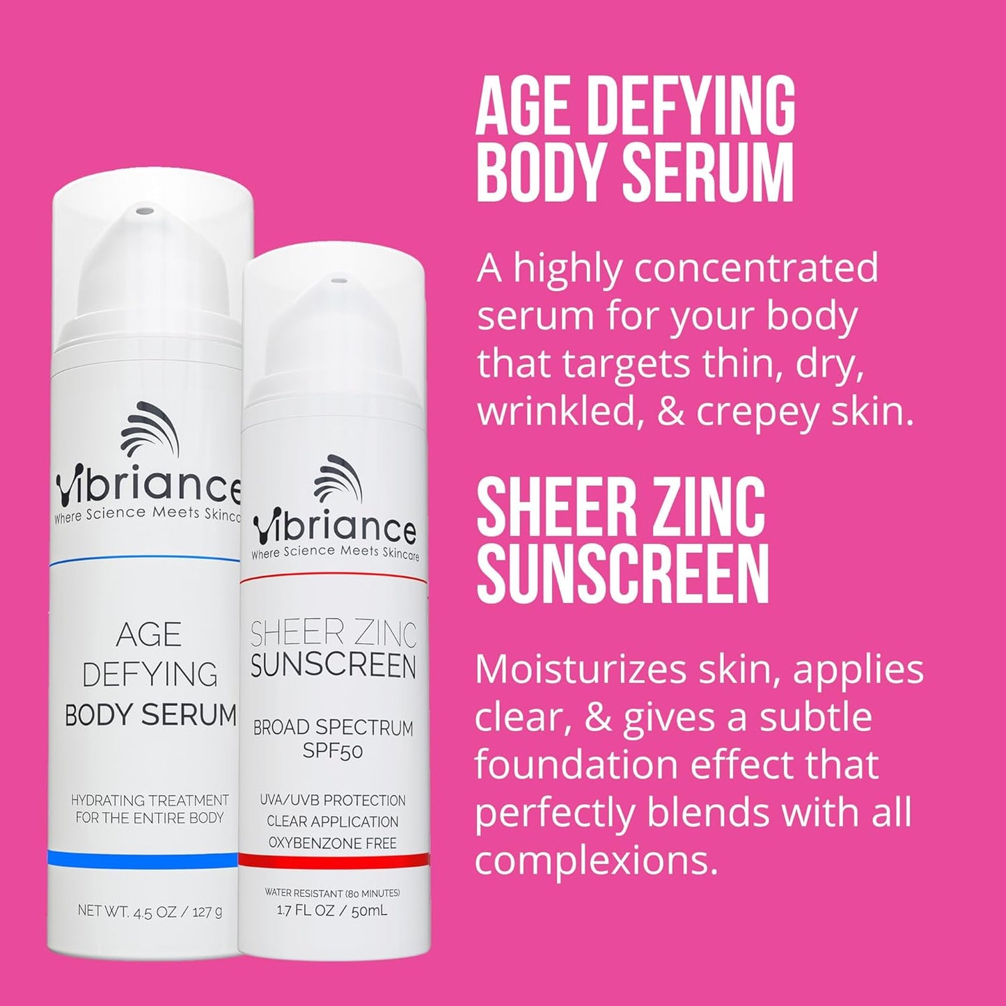 Vibriance Premium Skincare Bundle | Super C All-in-One Serum, Face Cleanser, Moisturizing Cream, Sheer Zinc Sunscreen SPF 50, Age Defying Body Creme - Heal, Hydrate, Protect, Rejuvenate