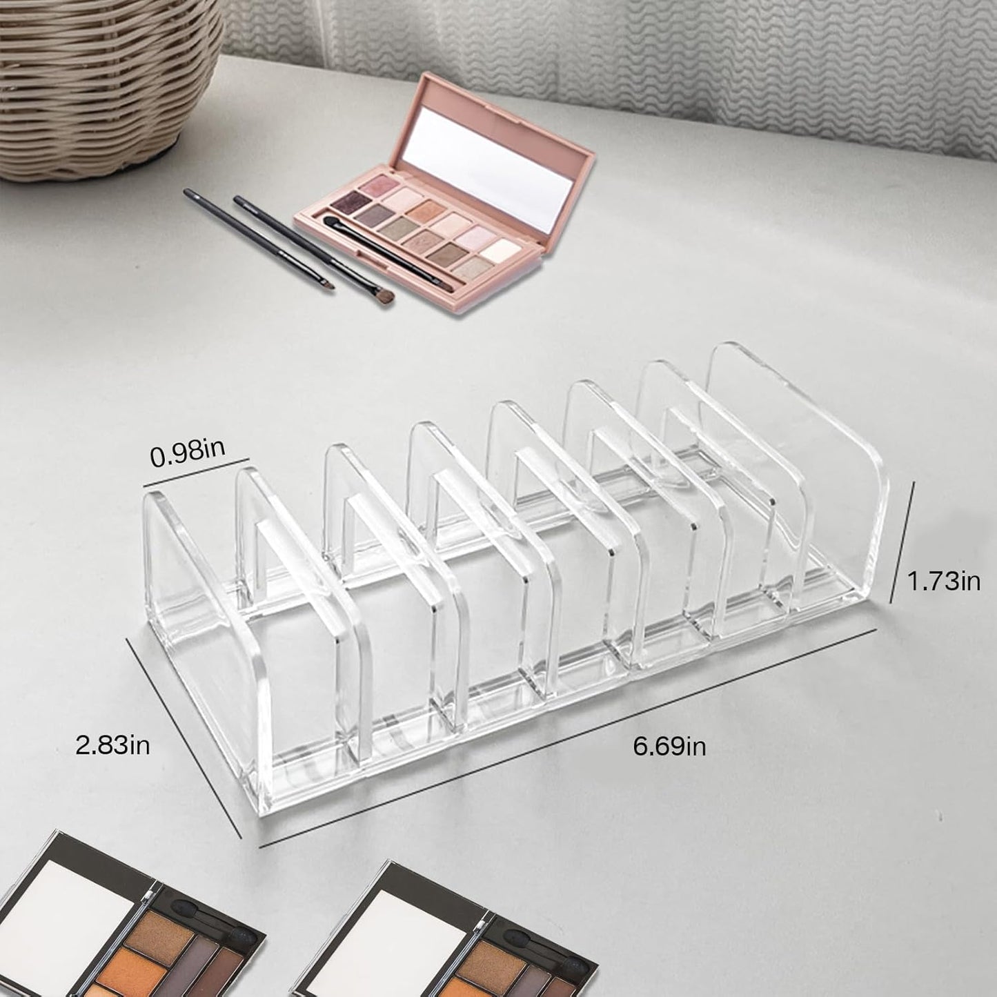 Makeup Palette Organizer,Acrylic Eyeshadow Palette Pallet Holder,7 Sectons BPA-Free Divided Make Up Blush,Contour Storage Holder Cosmetic Eye Shadow Display Stand Clear Rack Vanity Holder（2 Pack）