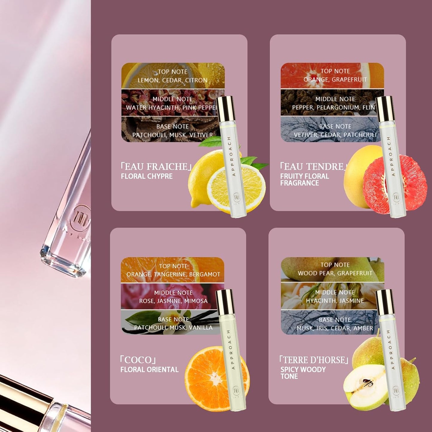 aopoka Roll-on Perfumes for Women & Men 10ml, Long-Lasting Pheromones Fragrances, Enhanced Scents Travel Size, Rollerball Perfume Oil - Lemon, Cedar, Pepper & Musk Scent（#1-EAU FRAICHE）